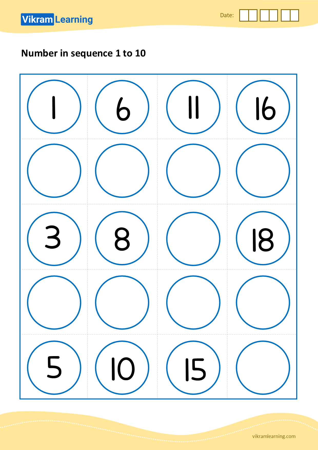 Download numbers in sequence 1 to 20 - pattern 3 worksheets