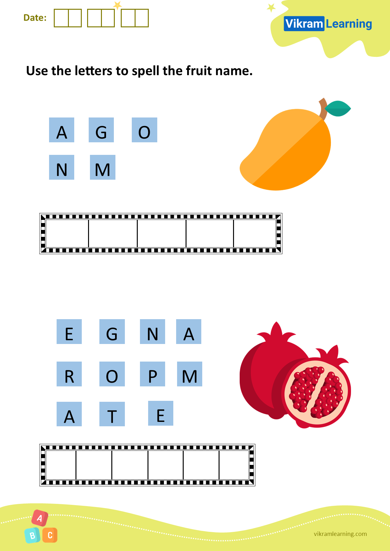 Download use the letters to spell the fruit name worksheets