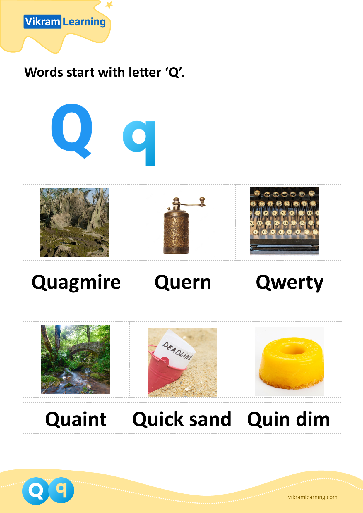 Download words start with letter ‘q’. worksheets