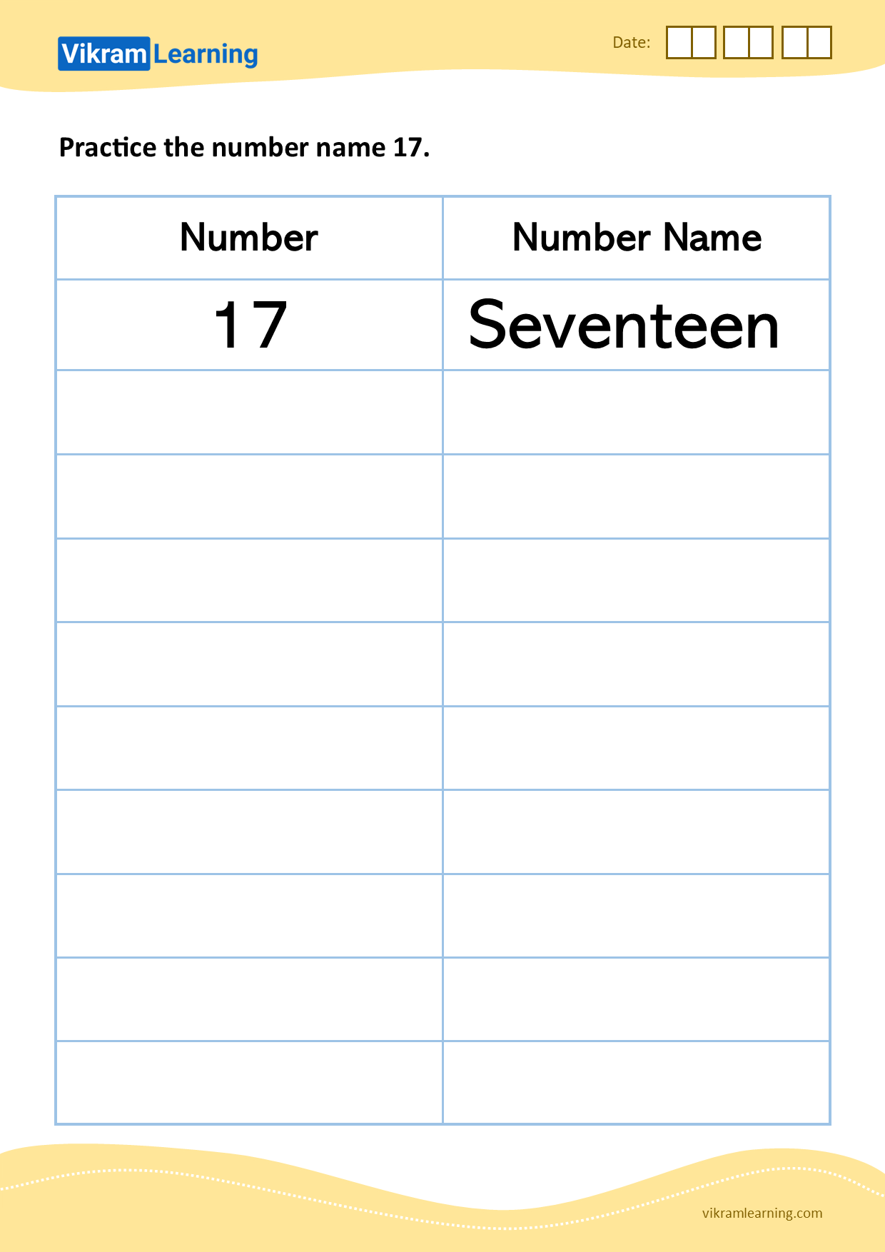 Download practice the number name 17 worksheets