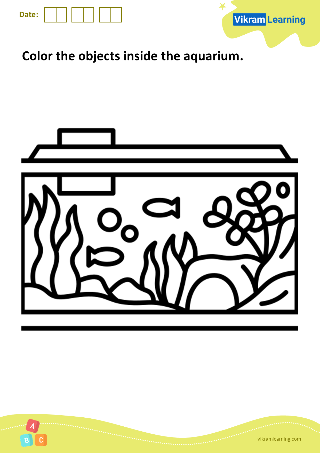 Download color the objects inside the aquarium worksheets