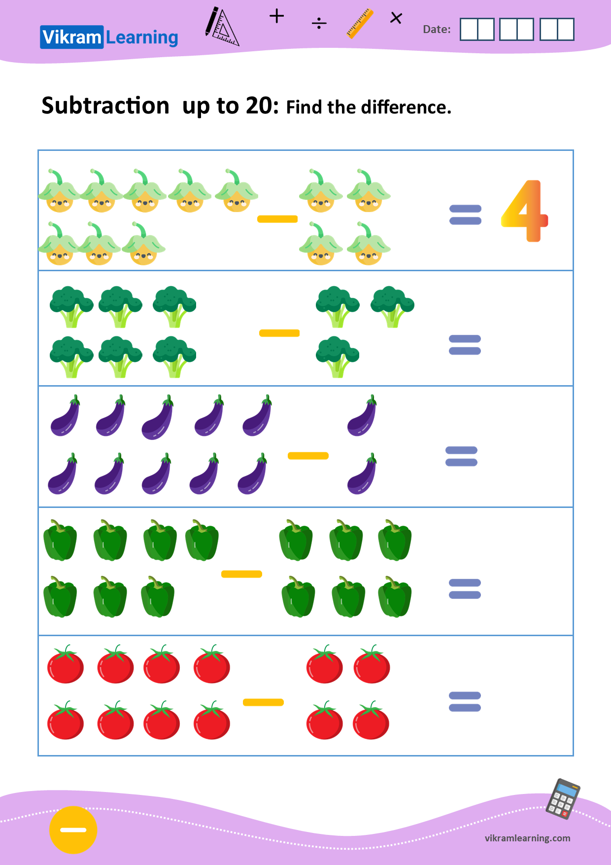 Download subtraction using pictures worksheets | vikramlearning.com