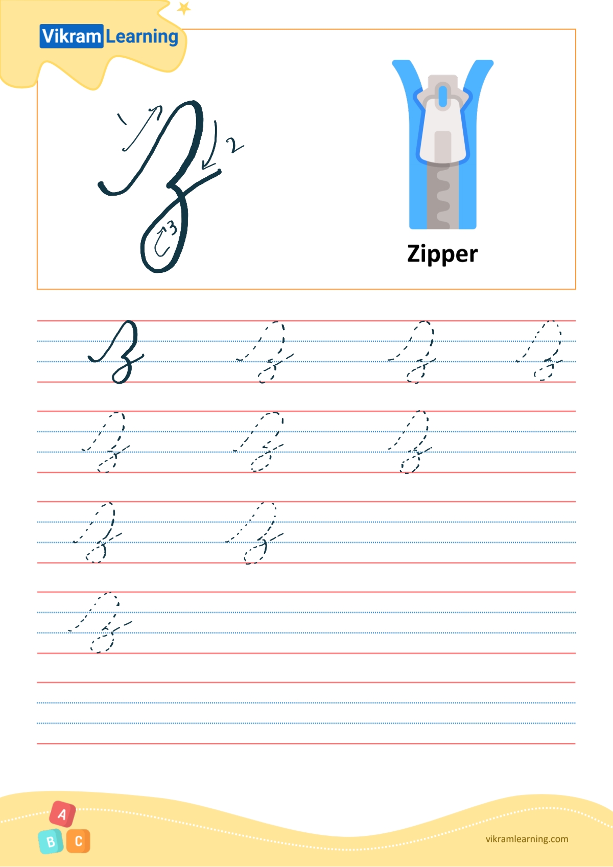 Download cursive letter z worksheets | vikramlearning.com
