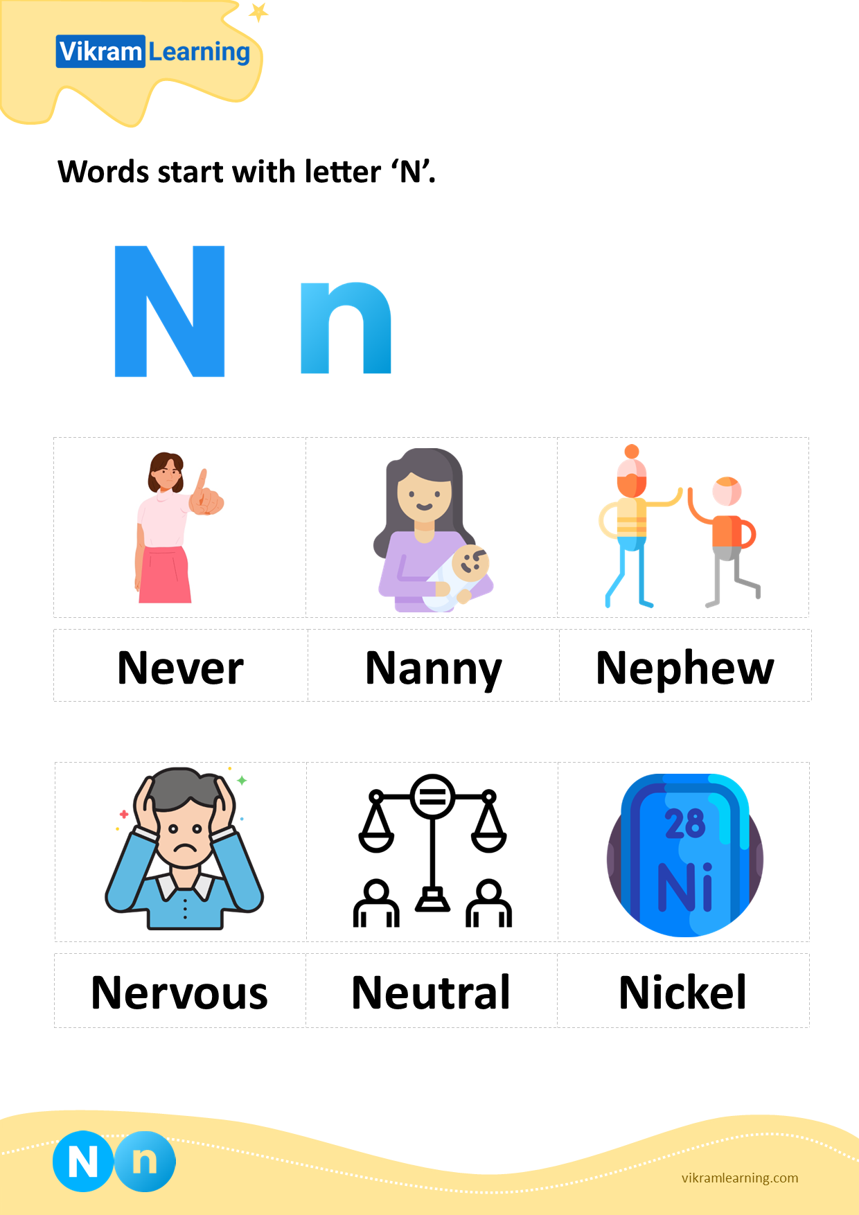 Download words start with letter 'n' worksheets