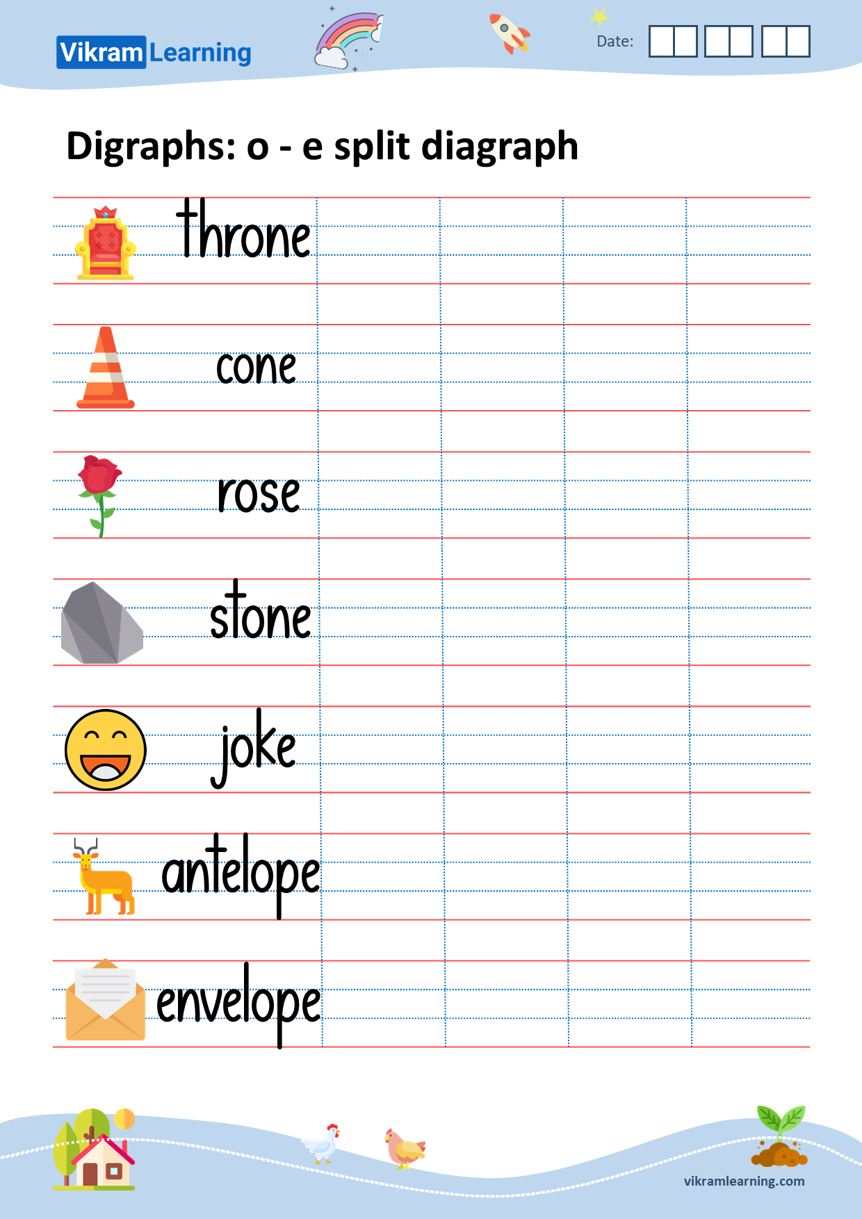 Download digraphs: o - e split diagraph worksheets