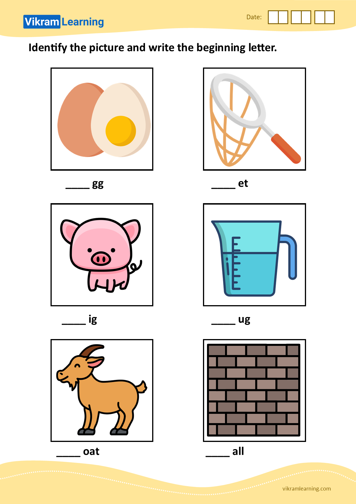 Download identify the picture and write the beginning letter - pattern 5 worksheets