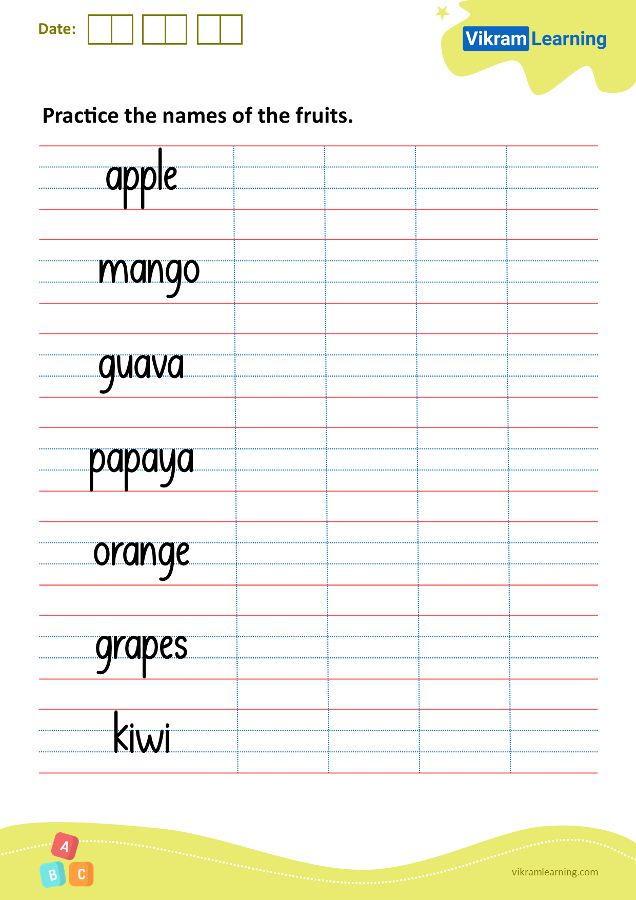 Download practice the names of the fruits worksheets