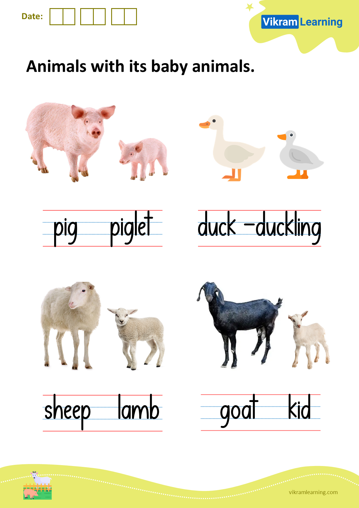 Download animals with its baby animals worksheets