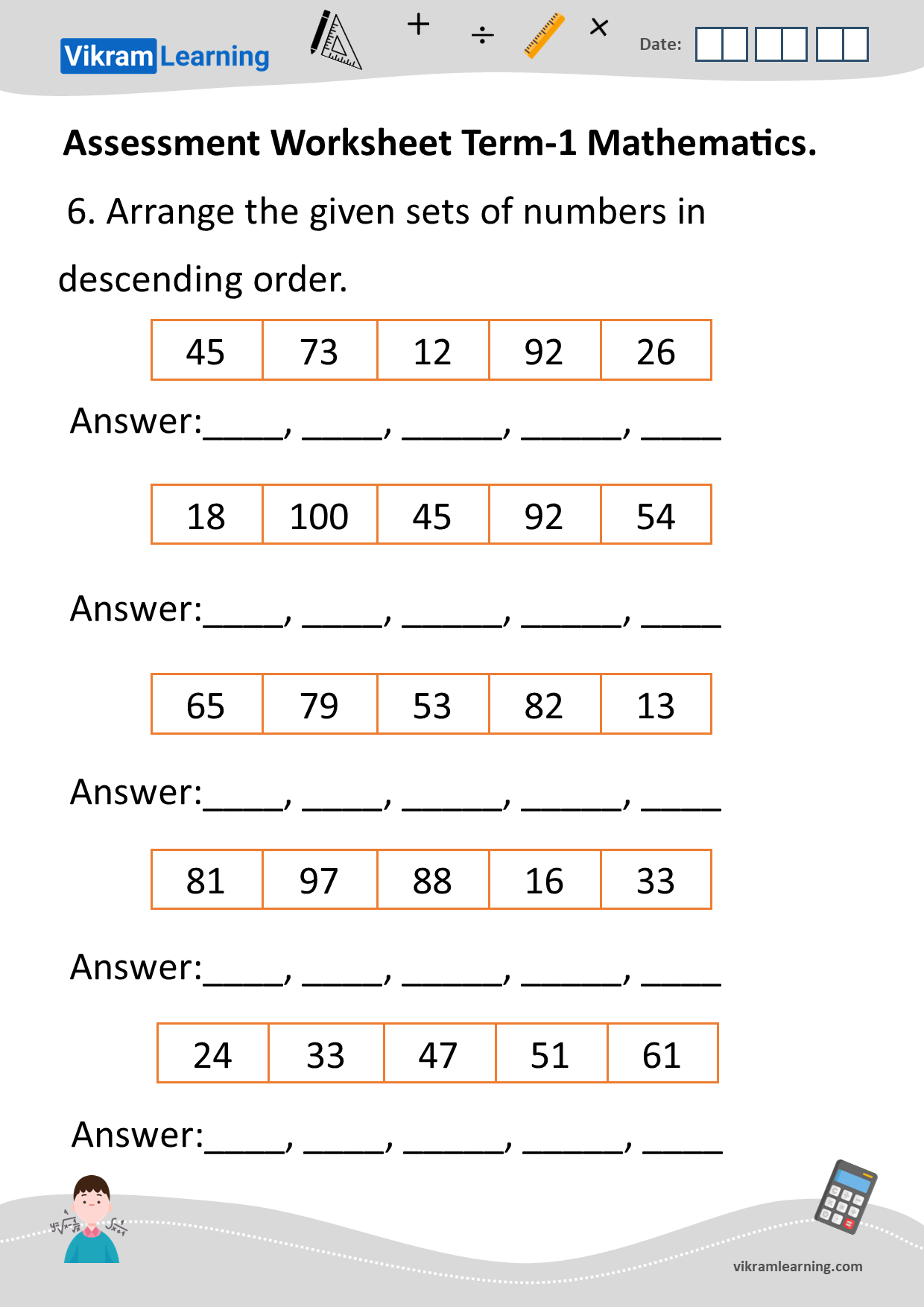 Download assessment worksheet term-1 mathematics worksheets