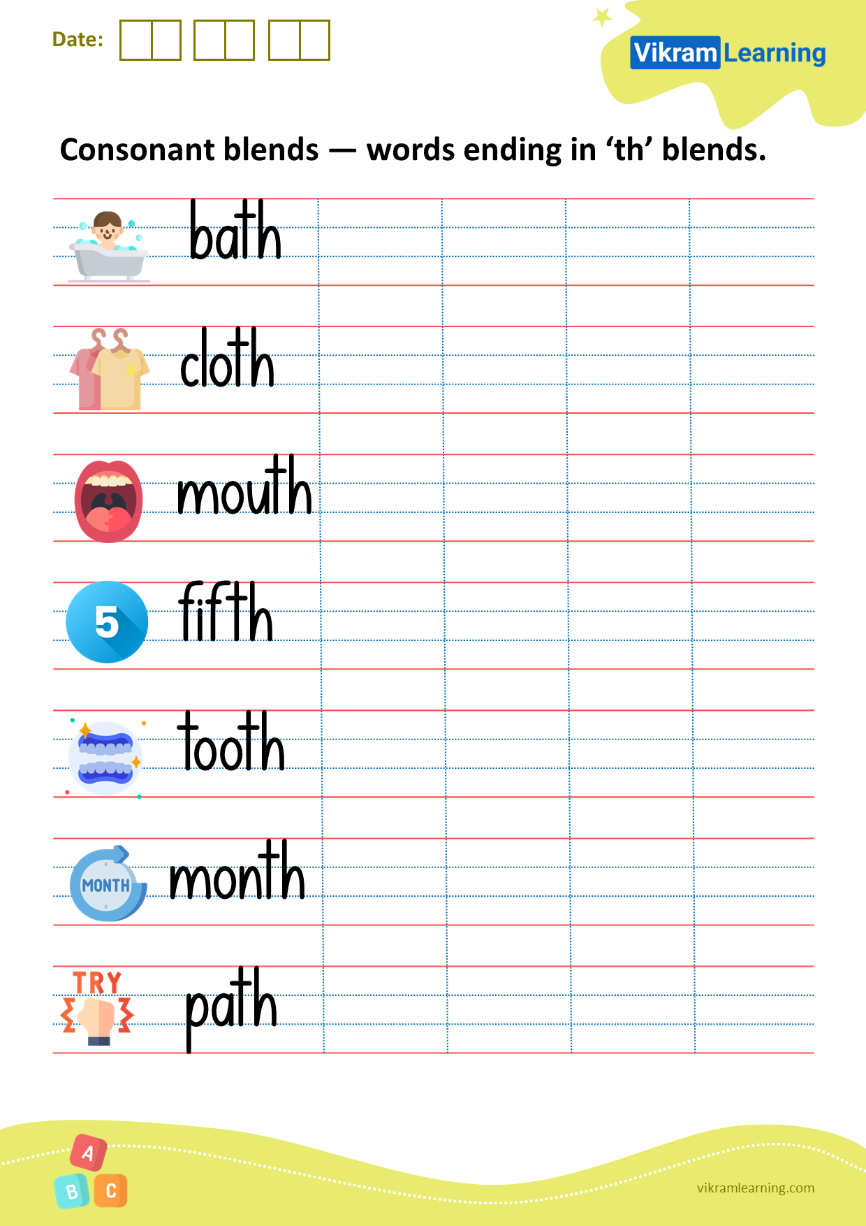 Download consonant blends — words ending in ‘th’ blends worksheets