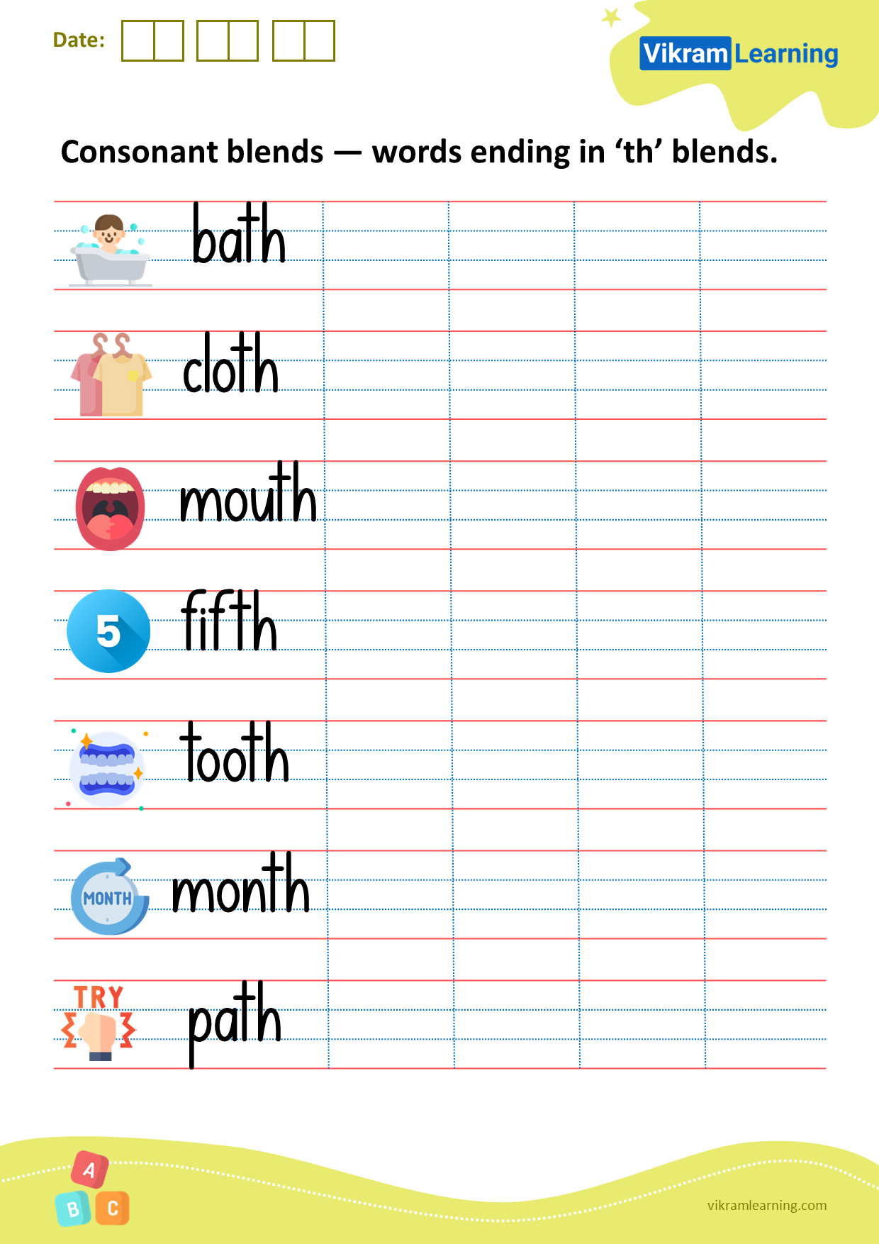 Download Consonant Blends words Ending In th Blends Worksheets 