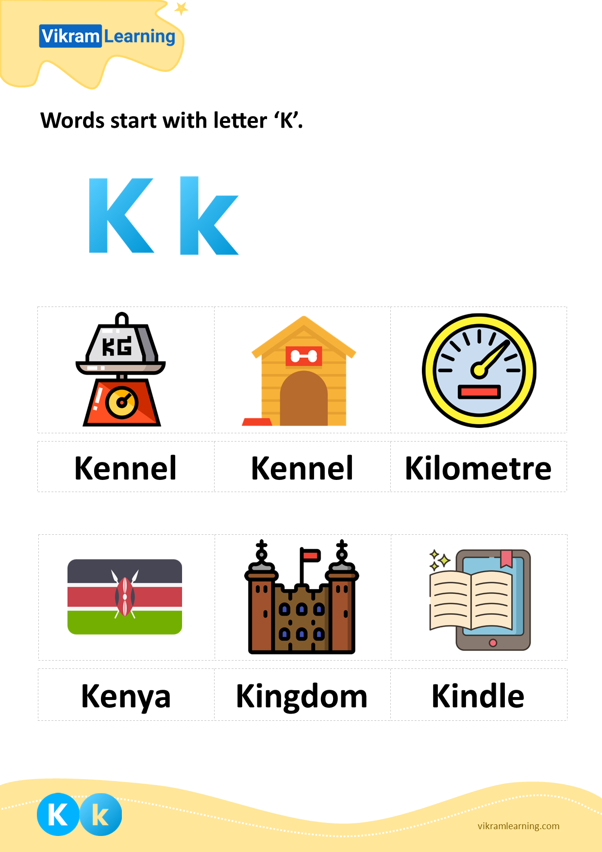 Download words start with letter 'k' worksheets