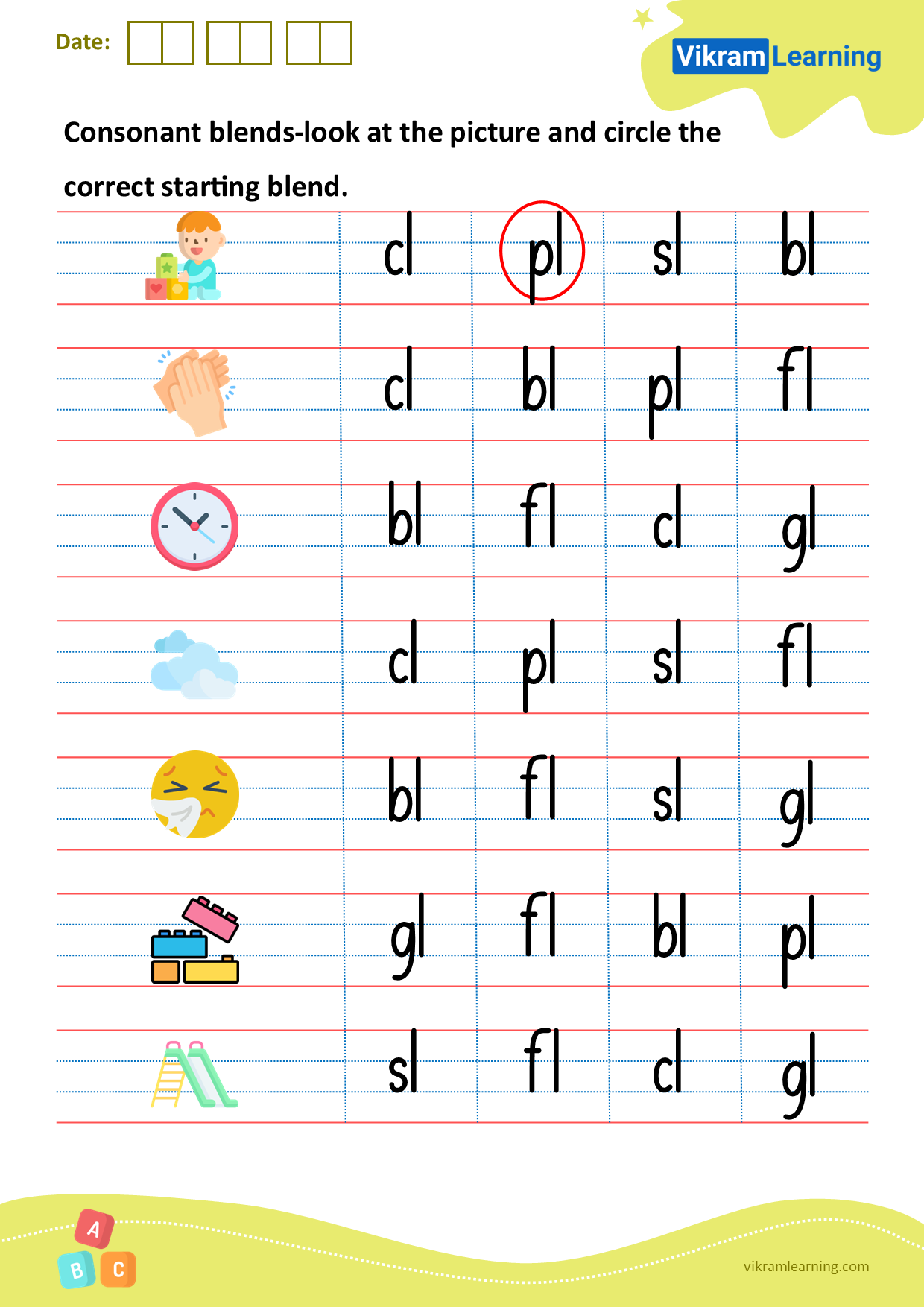 Download consonant blends-look at the picture and circle the correct starting blend worksheets