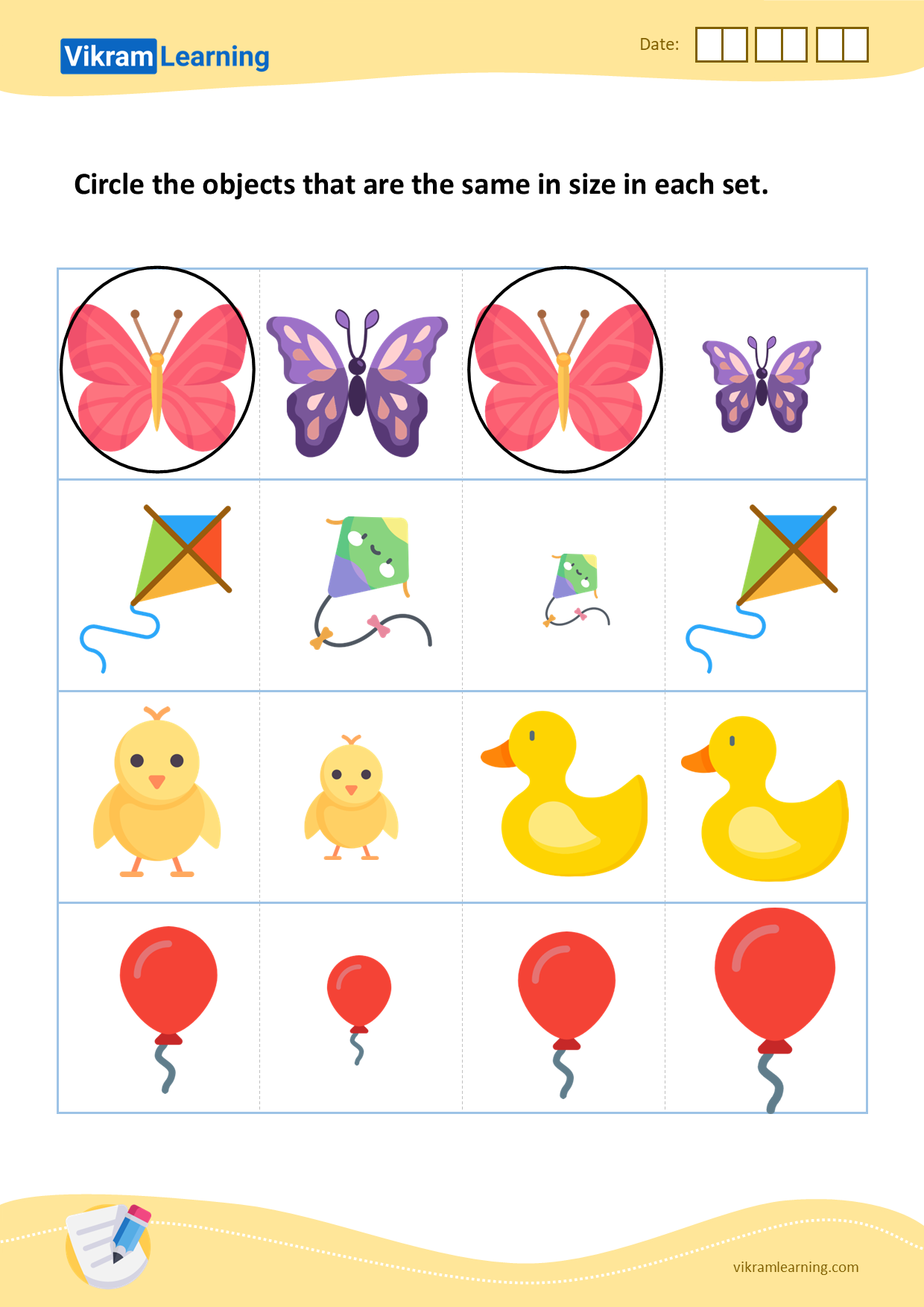 Download circle the objects that are the same in size in each set - 1 worksheets