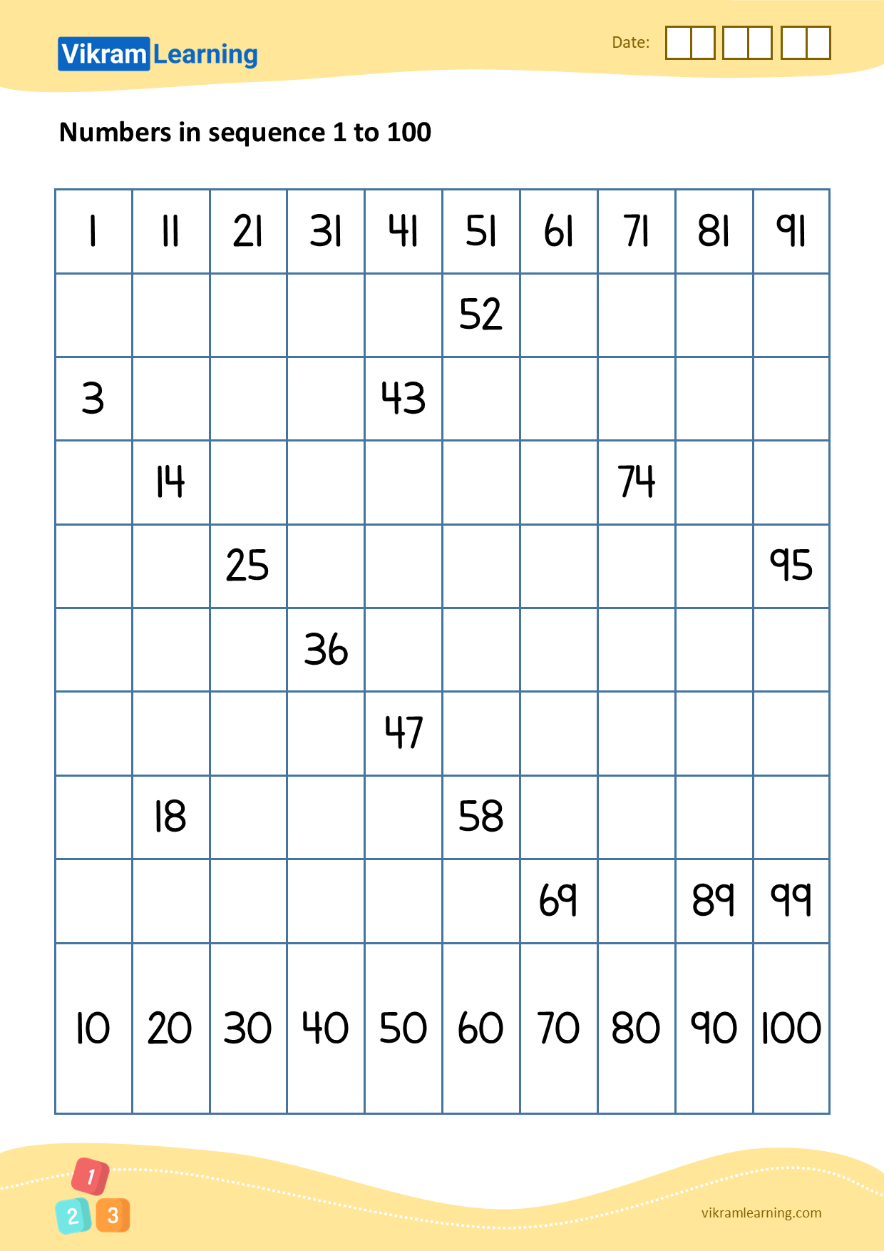 Download 02 - numbers in sequence 1 to 100 worksheets