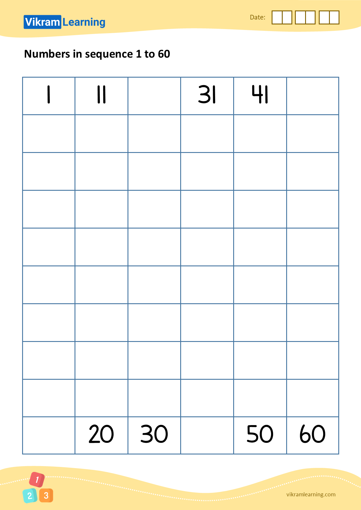 1 A 2 Numbers 0 60 Worksheet Answers