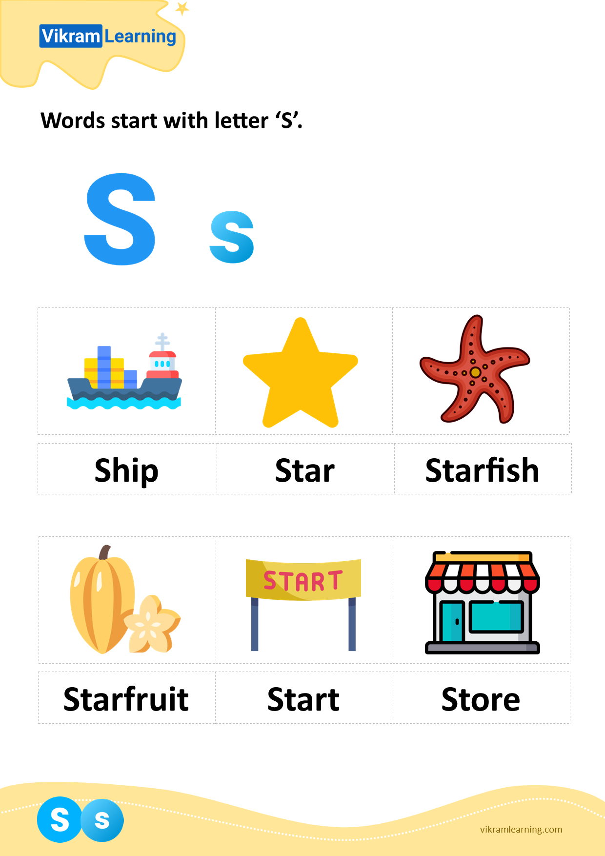 Download words start with letter 's' worksheets
