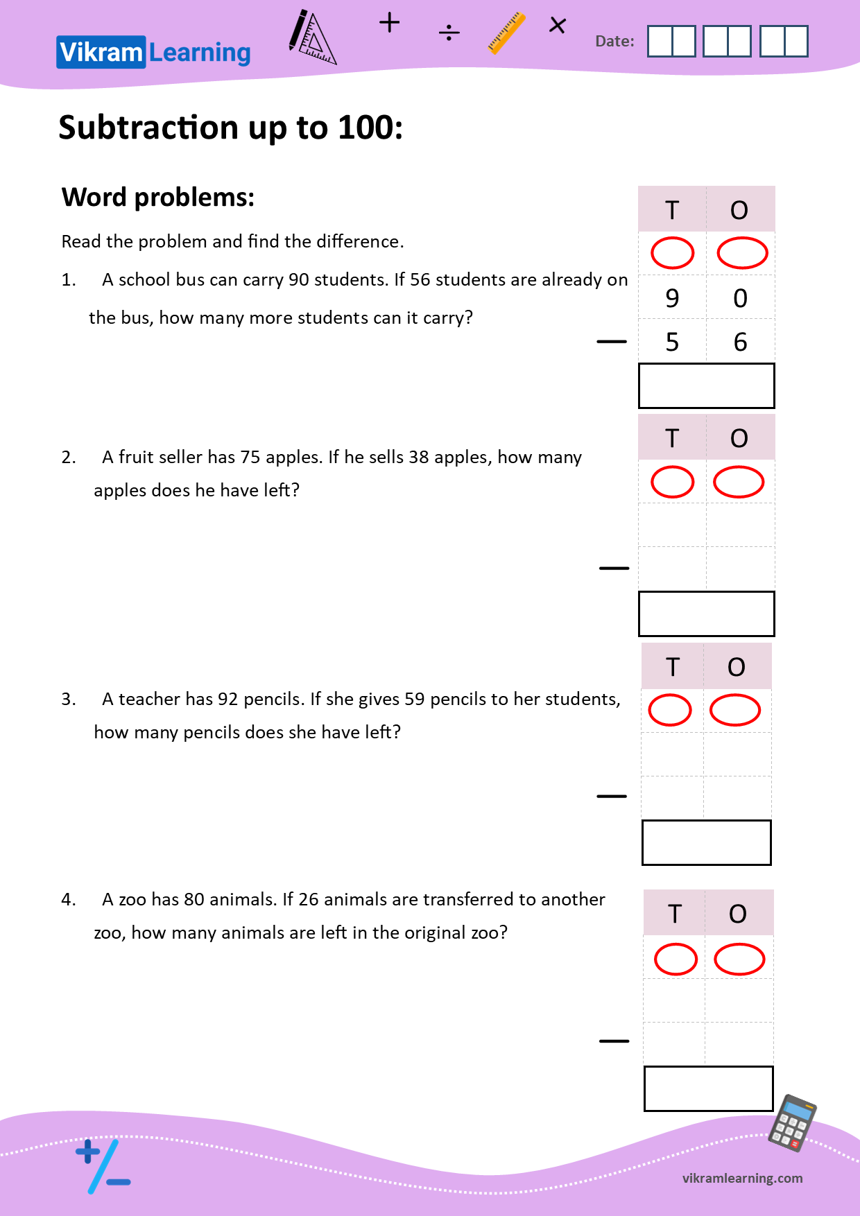 Download subtraction using splitting, subtraction using regrouping, subtraction properties, estimate difference, subtraction on number grid, subtraction up to 100 with regrouping worksheets, subtraction up to 100 with regrouping pdf worksheets, free worksheets. worksheets