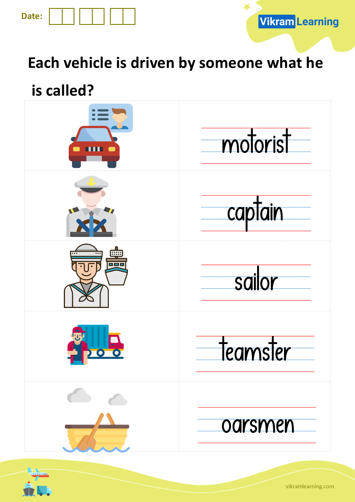 Download each vehicle is driven by someone what he is called worksheets