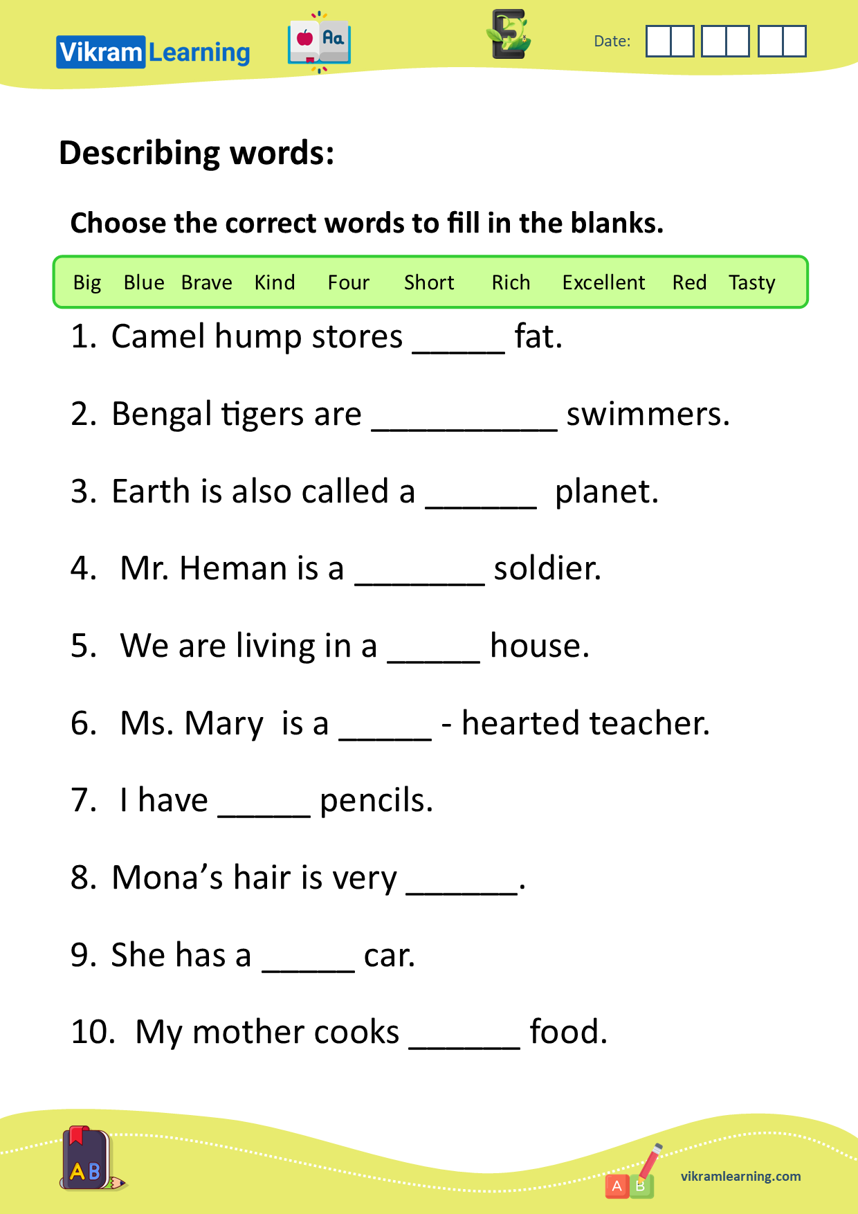 Download describing words: adjectives worksheets