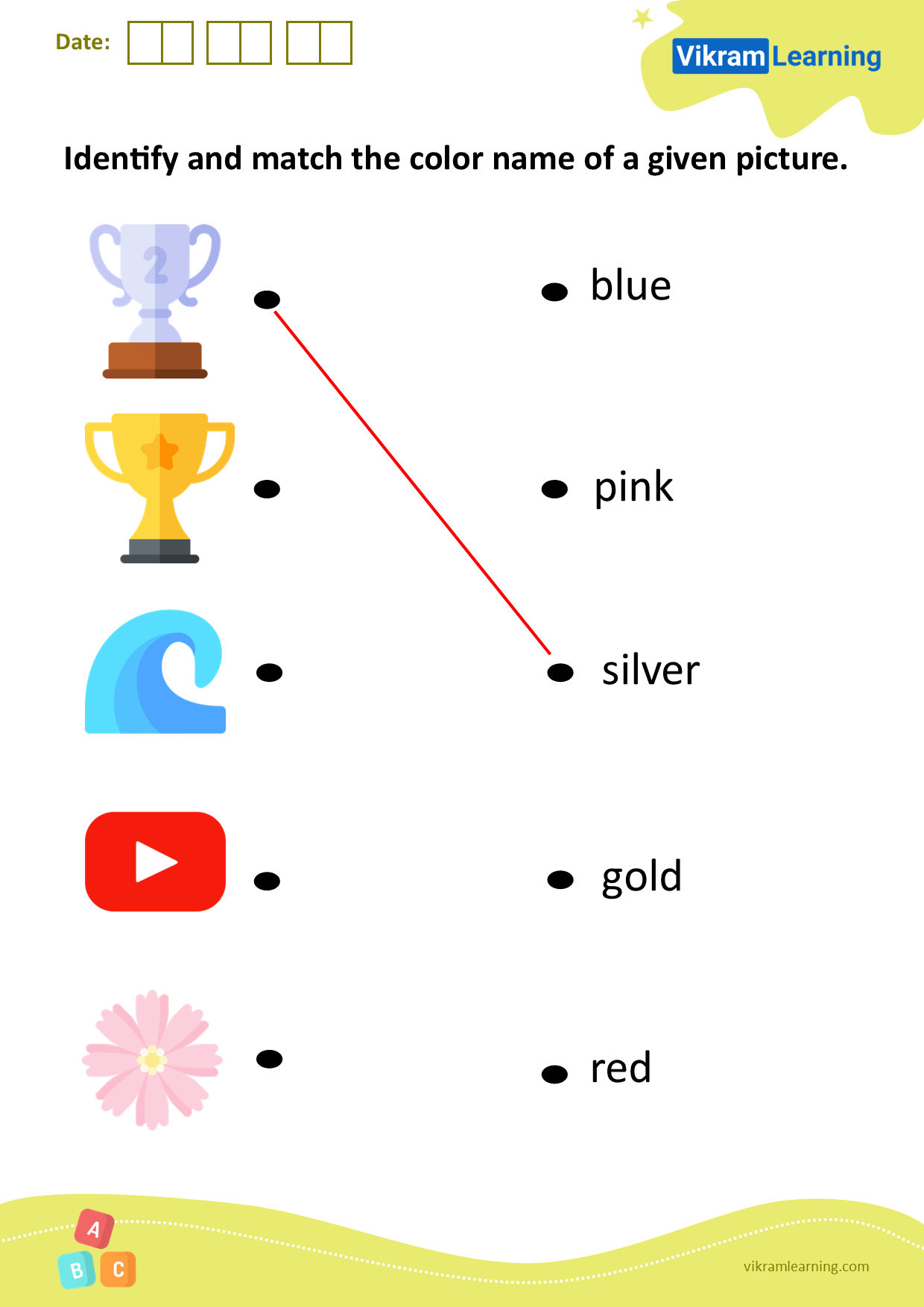 Download identify and match the color name of a given picture worksheets