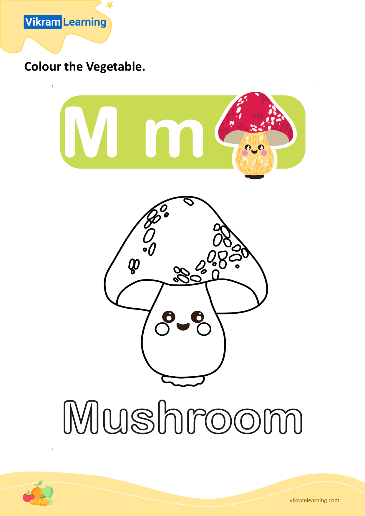 Download colour the vegetable - mushroom worksheets