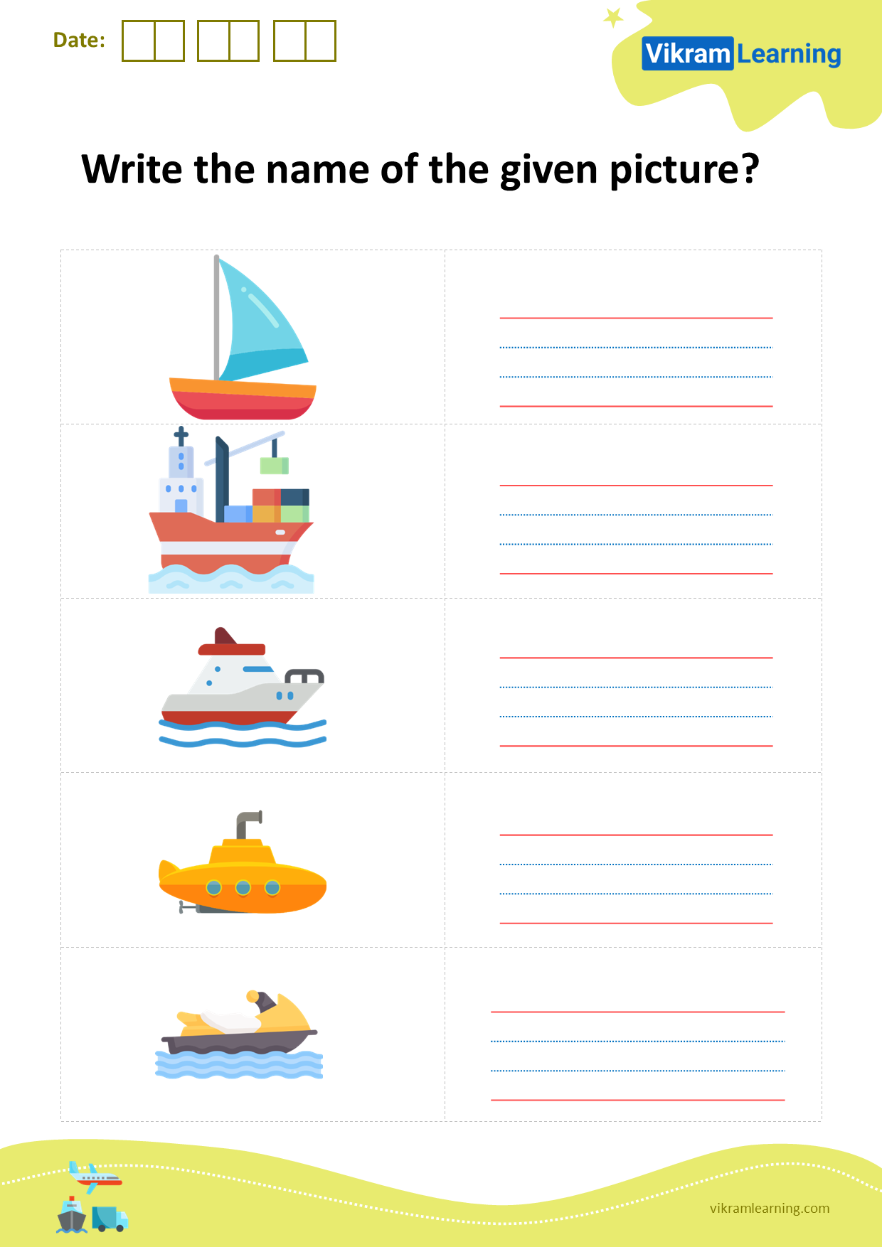 Download write the name of the given picture worksheets
