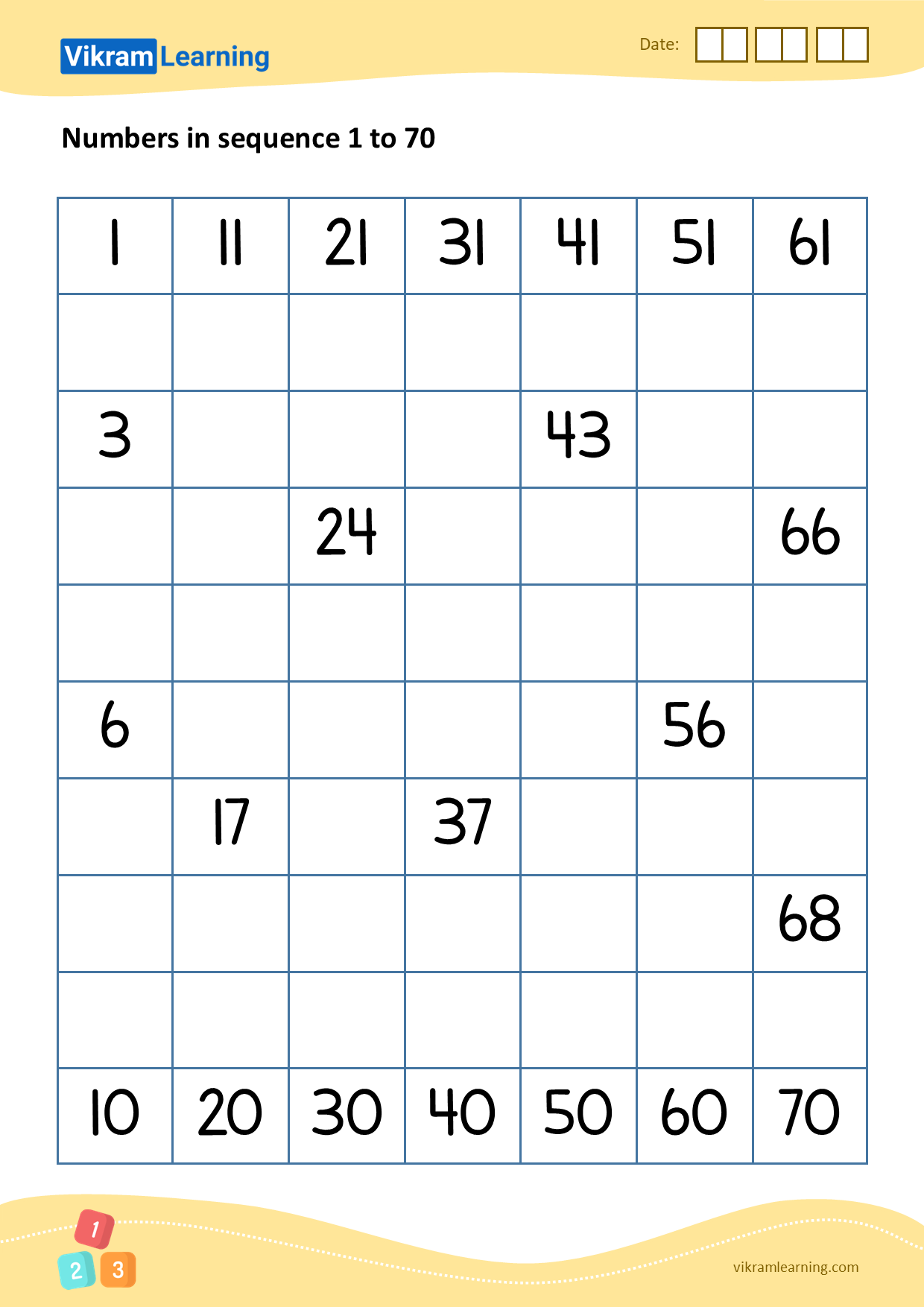 Download 04 - numbers in sequence 1 to 70 worksheets