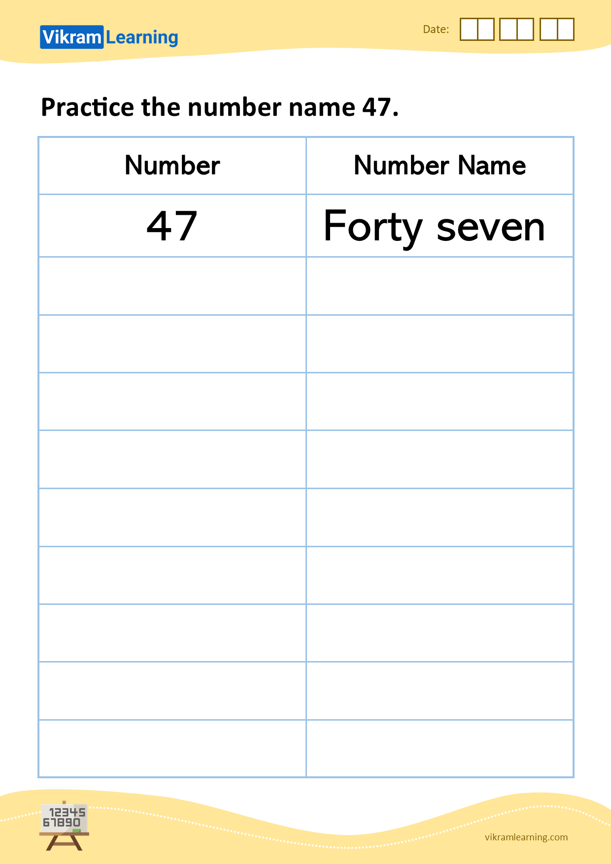 Download practice the number name 47 worksheets