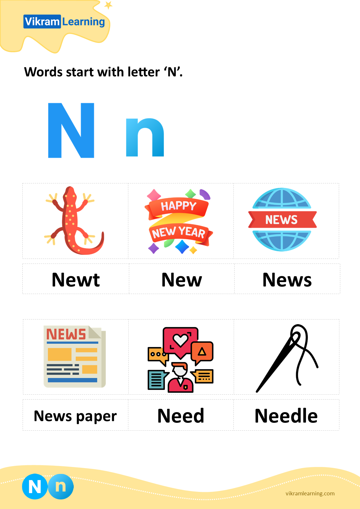 Download words start with letter 'n' worksheets