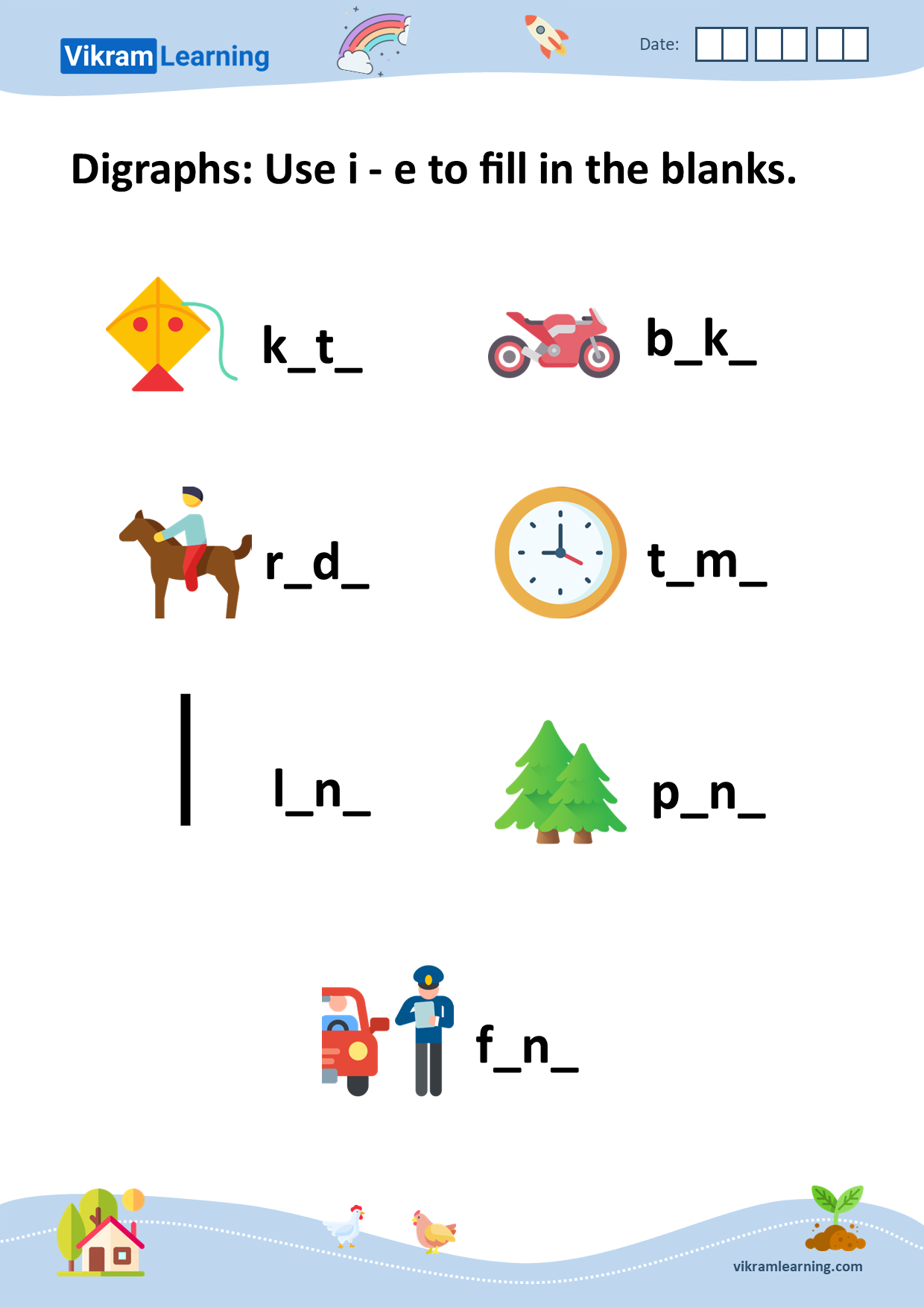Download digraphs: use i - e to fill in the blanks worksheets