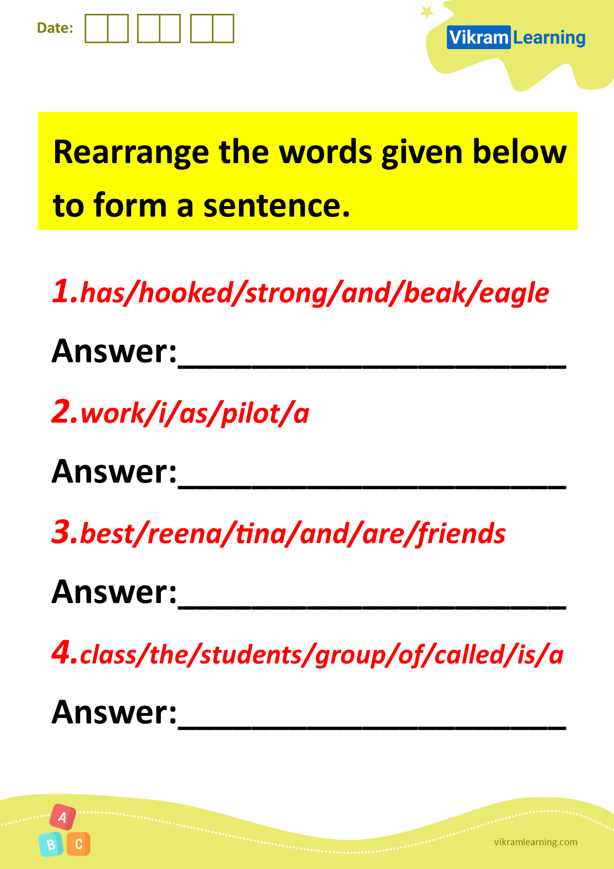 Download rearrange the words given below to form a sentence worksheets