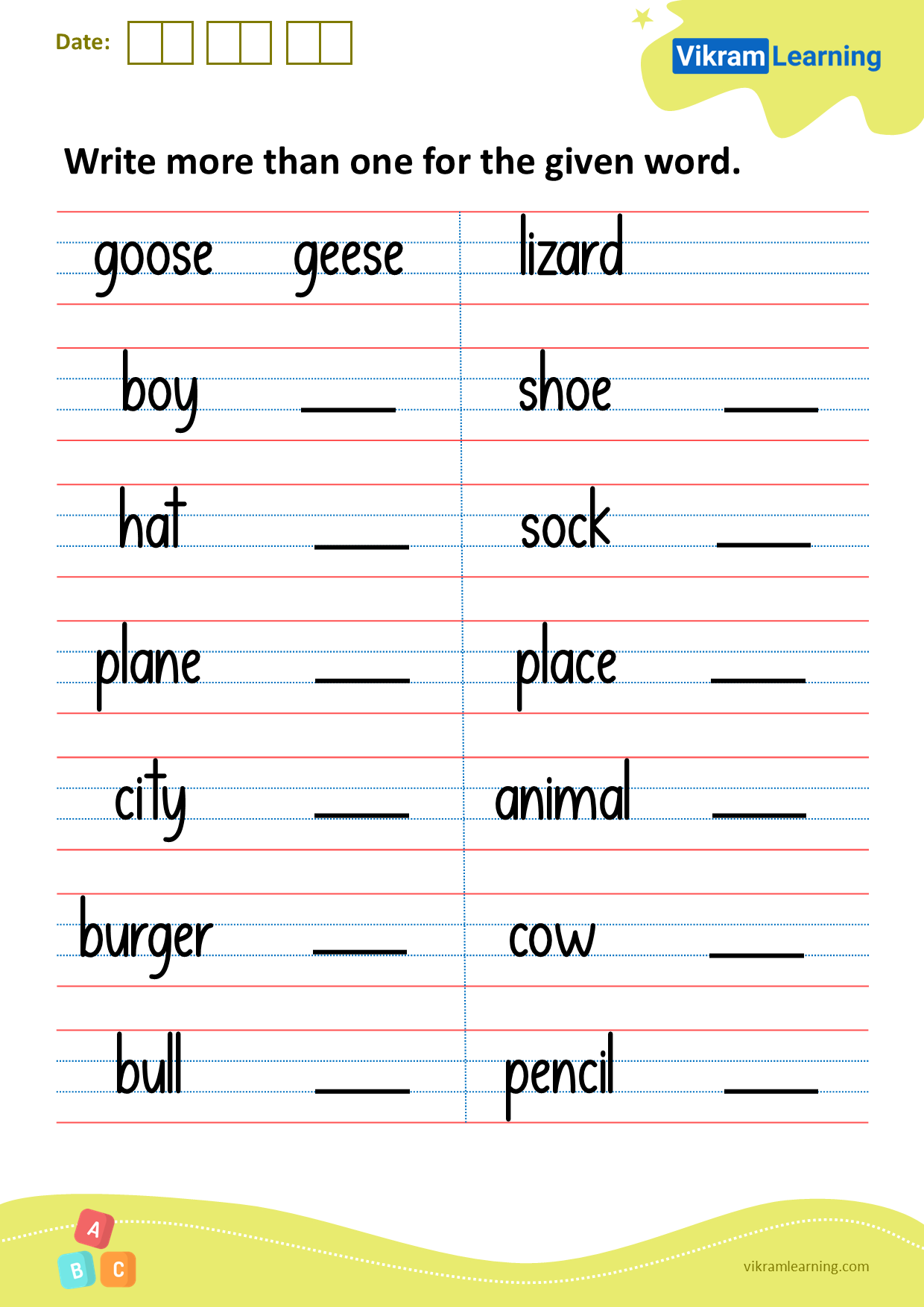 Download write more than one for the given word worksheets