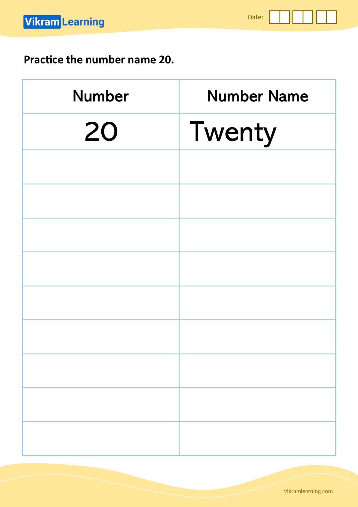 Download practice the number name 20 worksheets