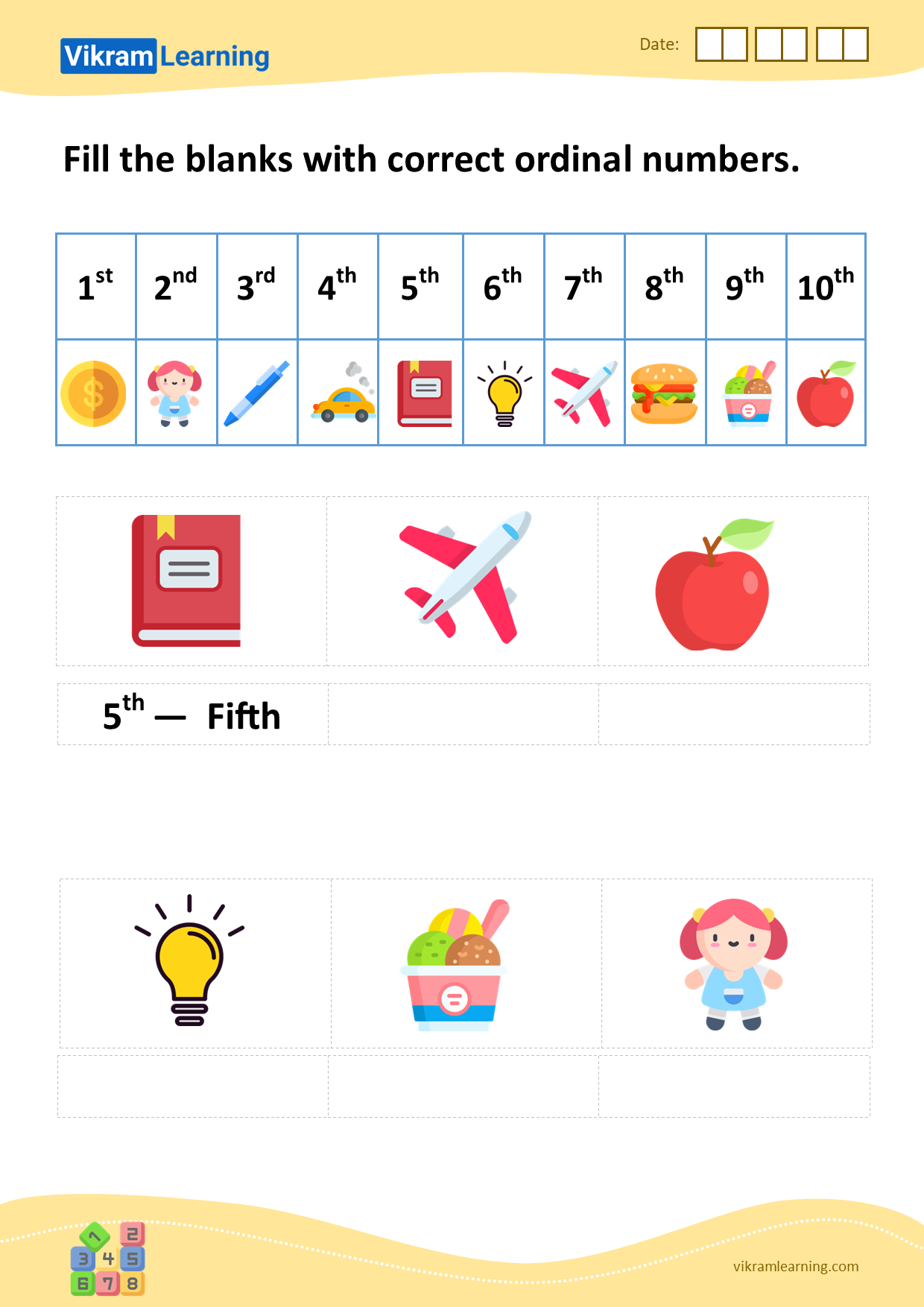 Download Fill The Blanks With Ordinal Numbers Worksheets Vikramlearning