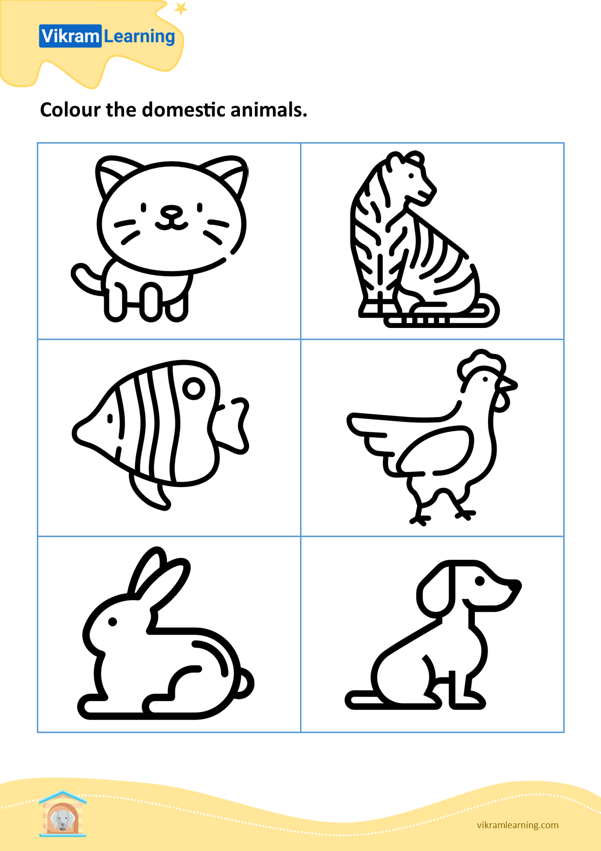Download colour the domestic animals - 1 worksheets 