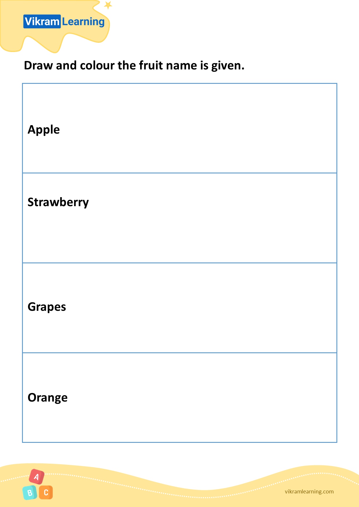 Download draw and colour the fruit name is given worksheets