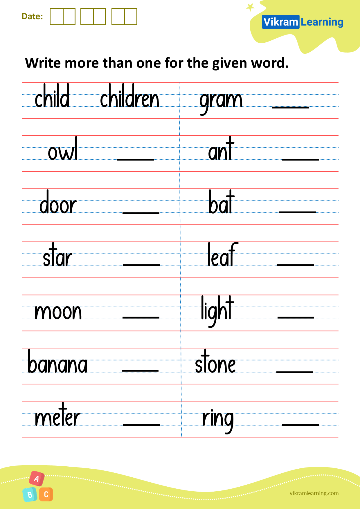 Download write more than one for the given word worksheets