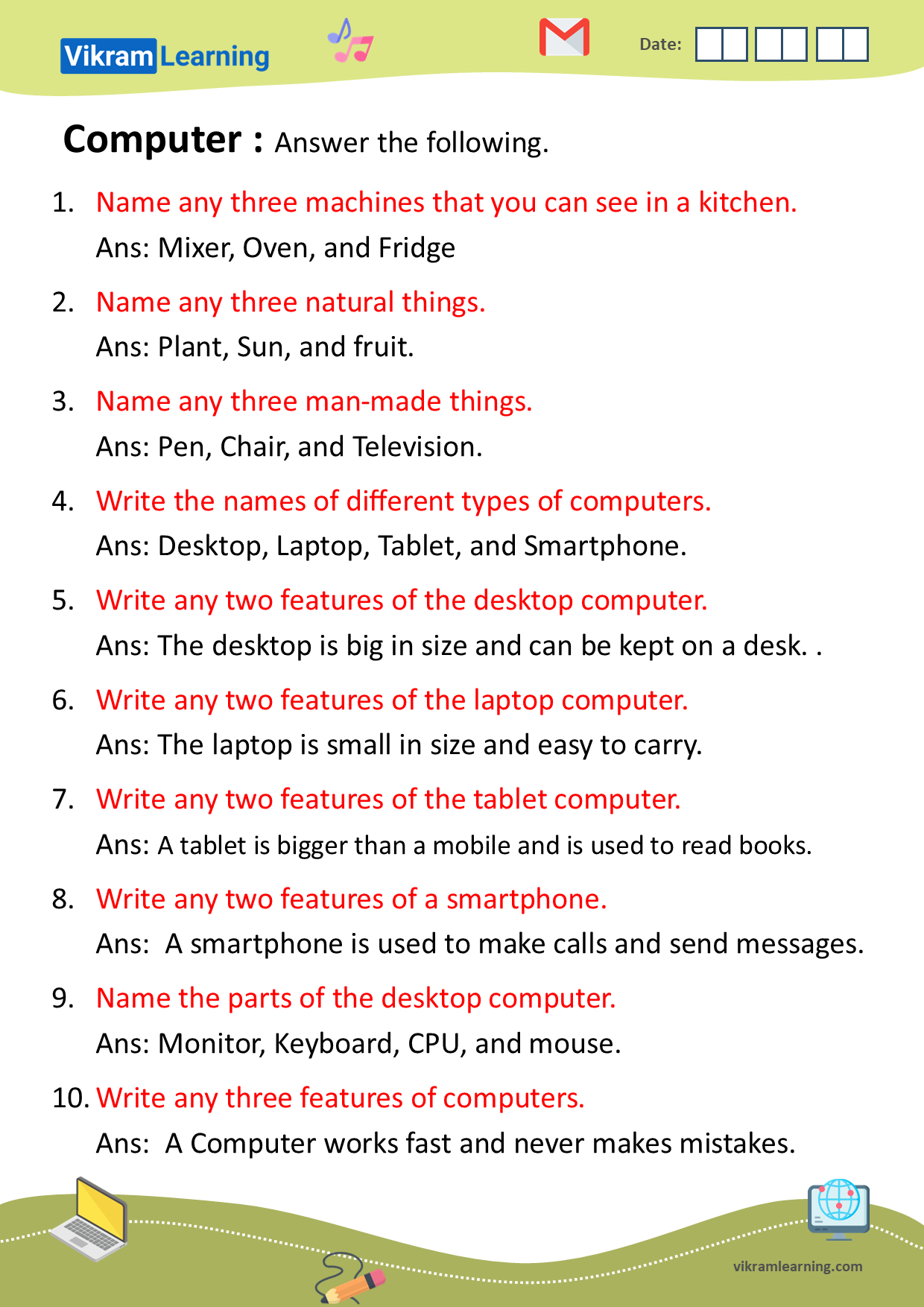 Download computer - a machine worksheets