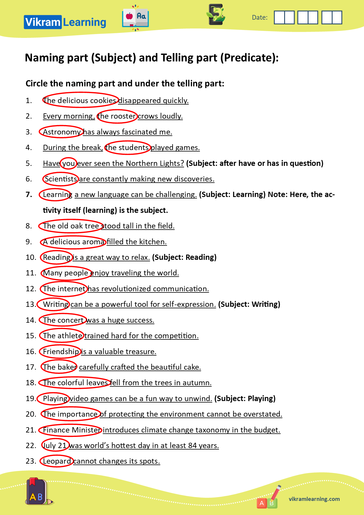 Download naming part (subject) and telling part (predicate) worksheets, subject and predicate worksheets worksheets