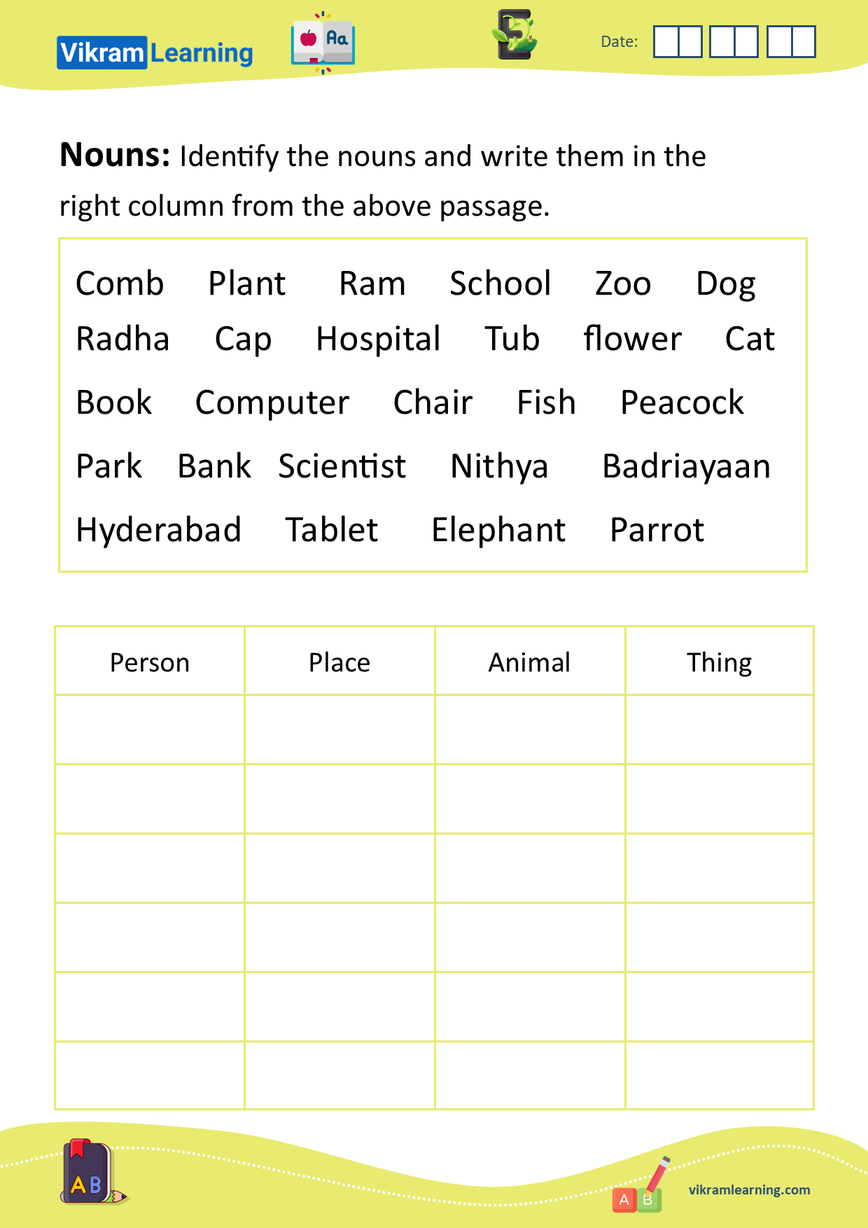 Download nouns - naming words worksheets