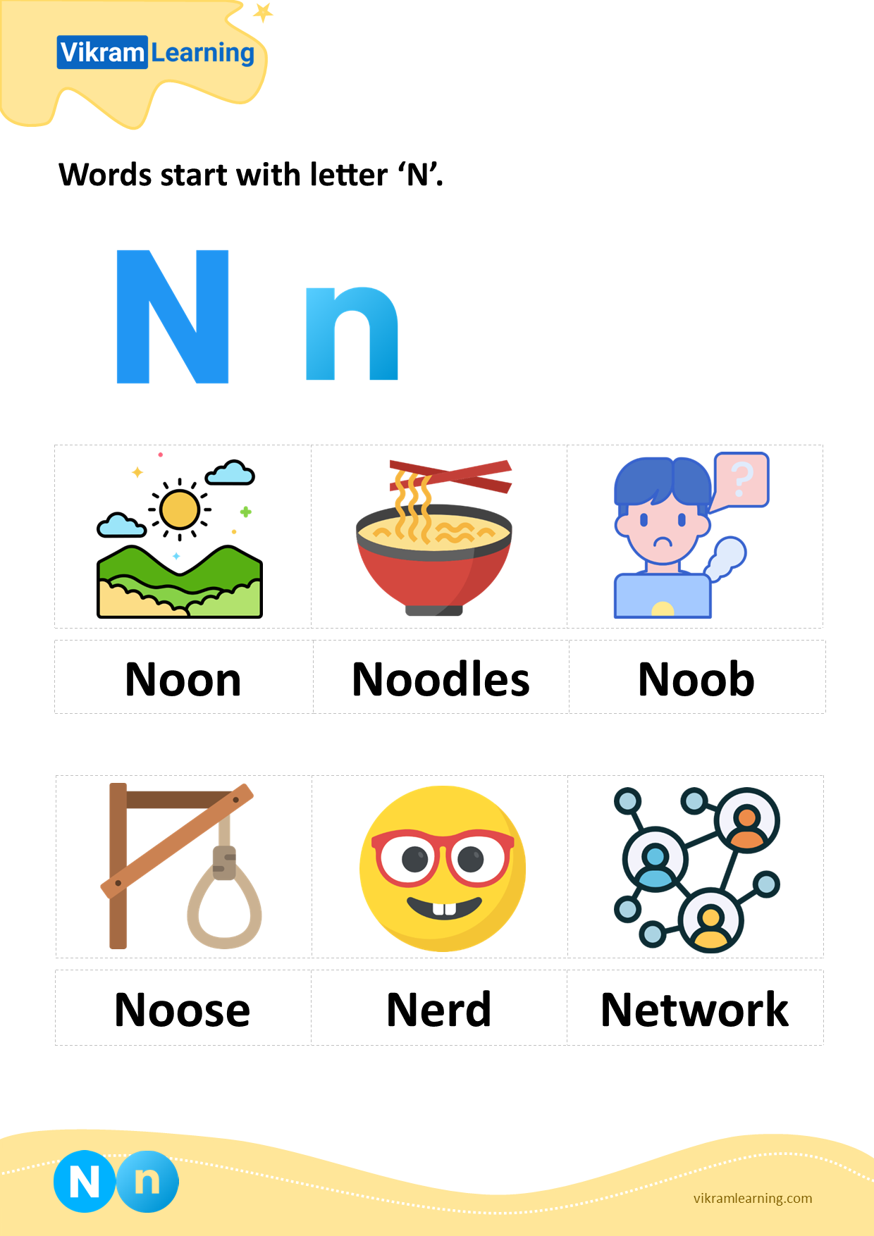 Download words start with letter 'n' worksheets | vikramlearning.com