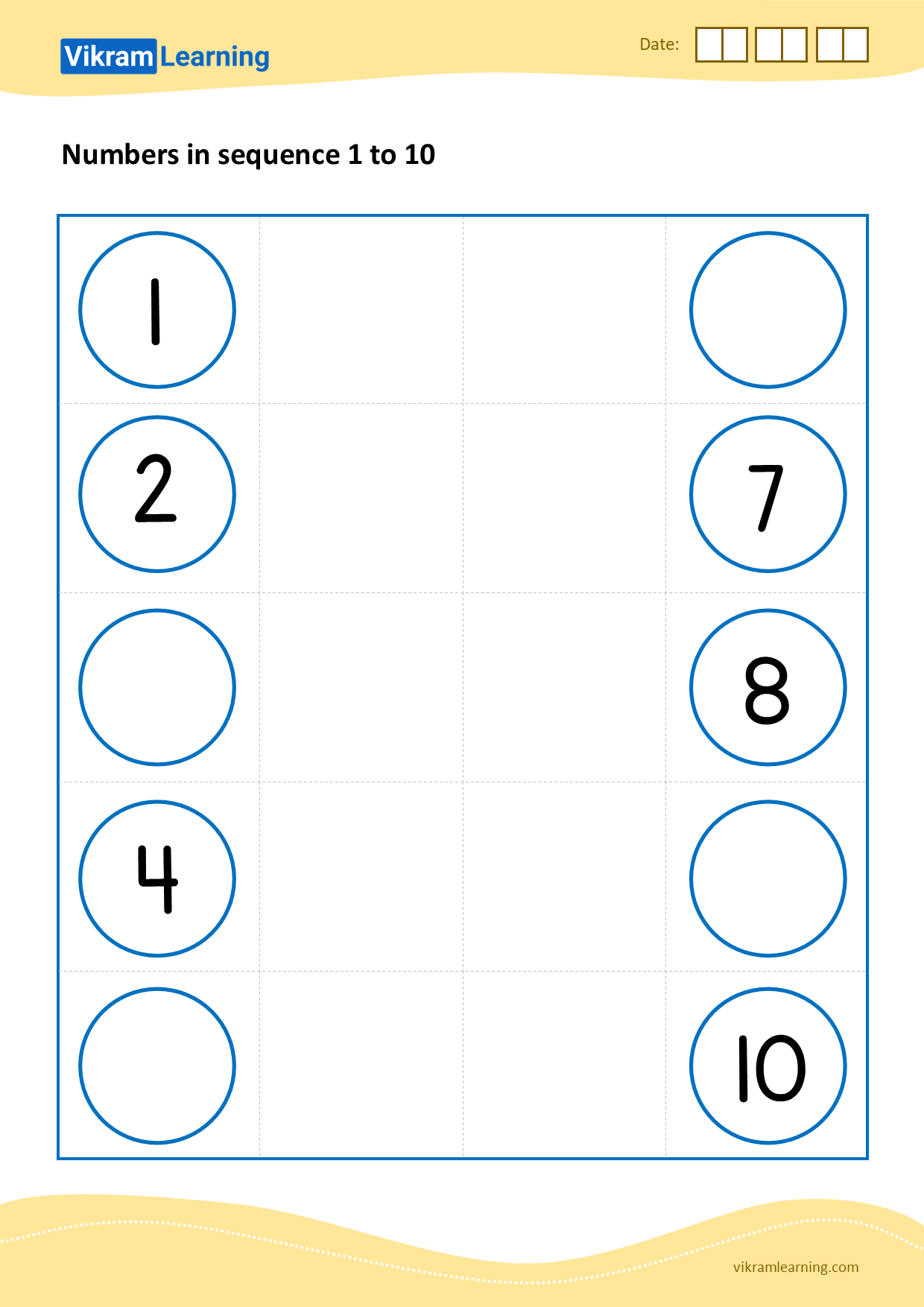 Download numbers in sequence 1 to 10 - pattern 2 worksheets
