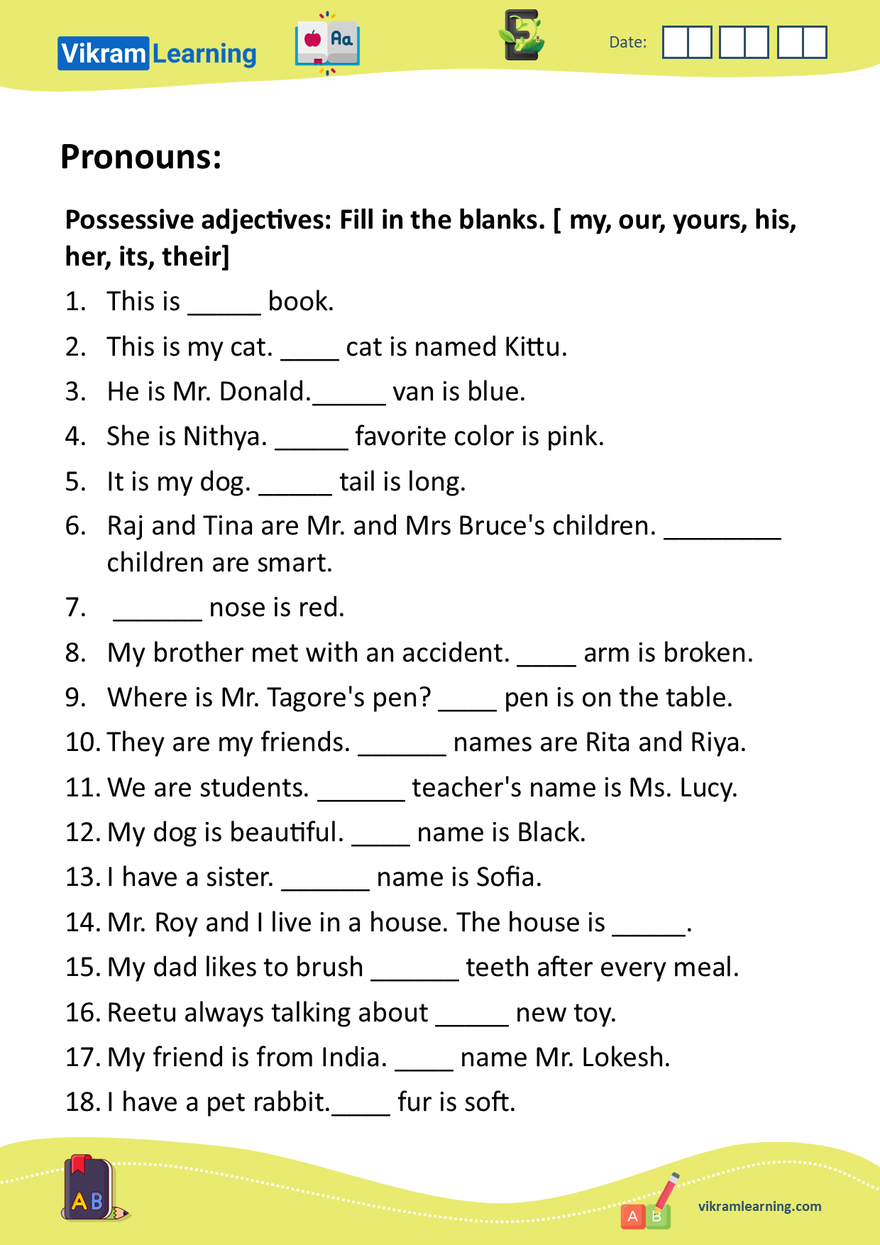 Download pronouns worksheets