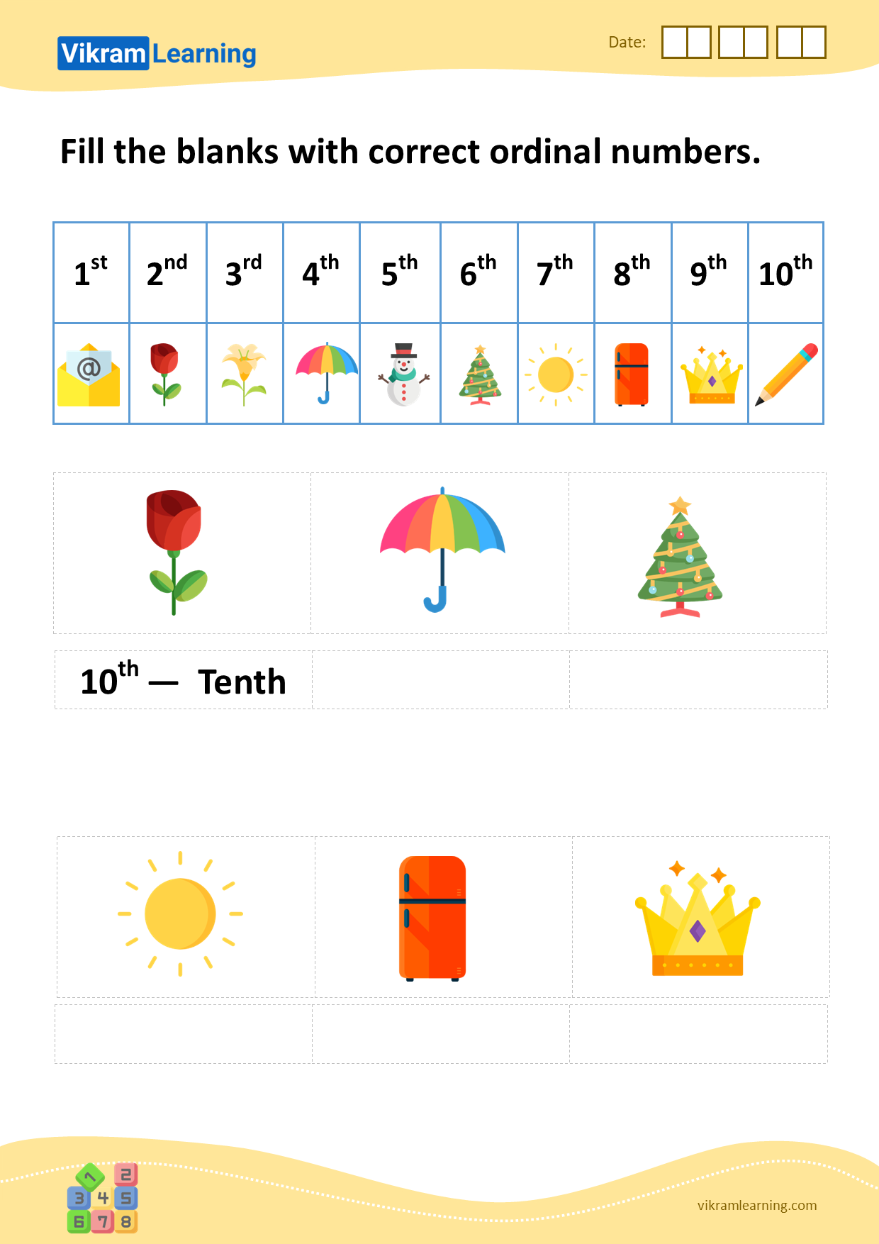 Download Fill The Blanks With Correct Ordinal Numbers Worksheets Vikramlearning