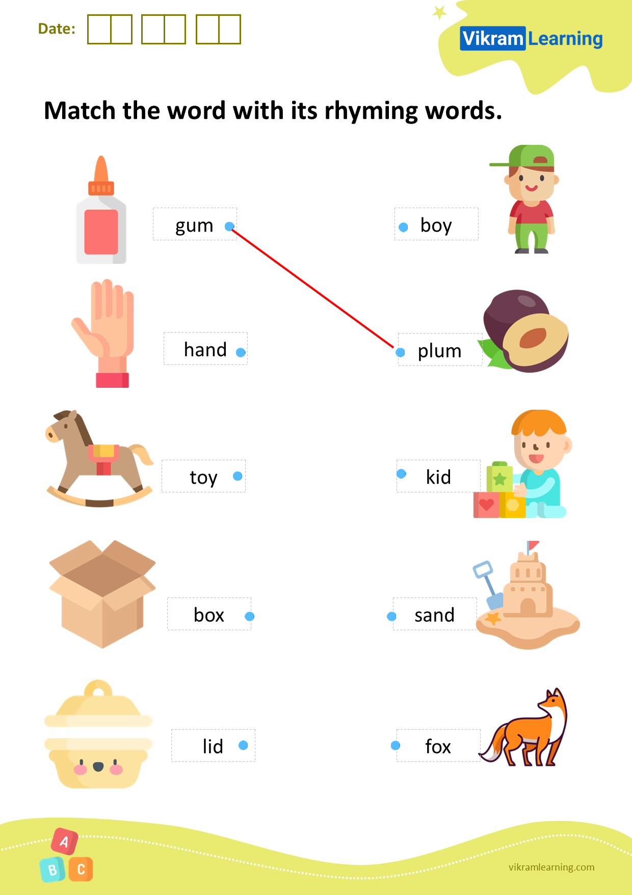 Download match the word with its rhyming words worksheets
