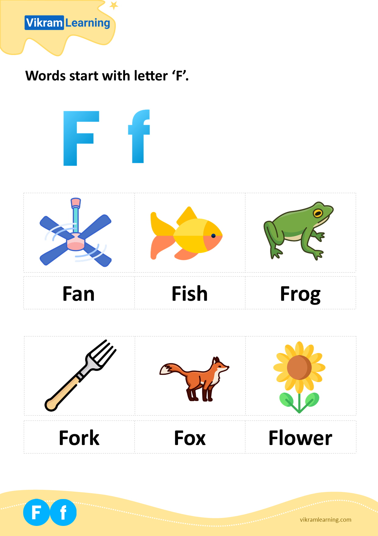 Download words start with letter 'f' worksheets