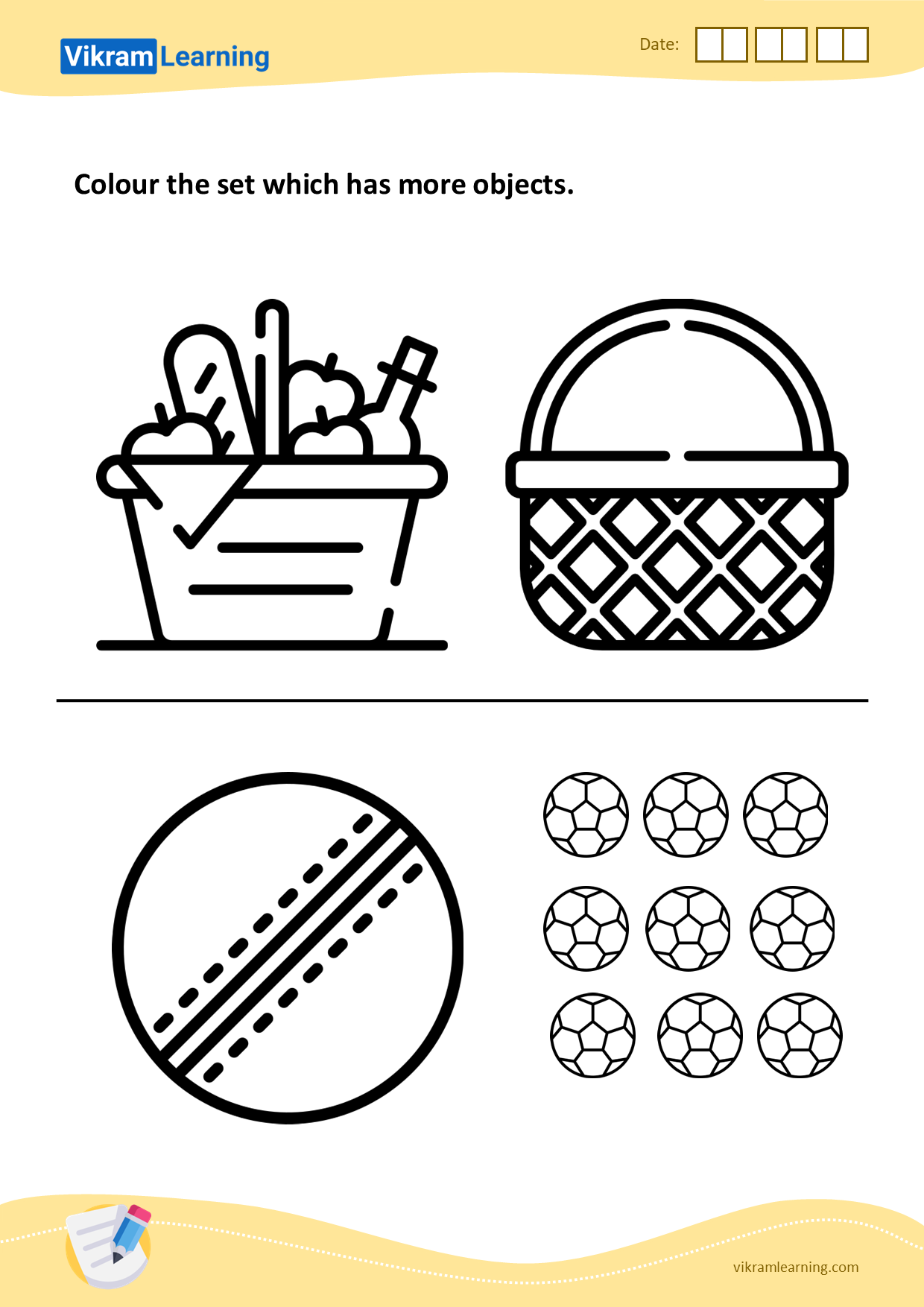 Download colour the set which has more objects worksheets