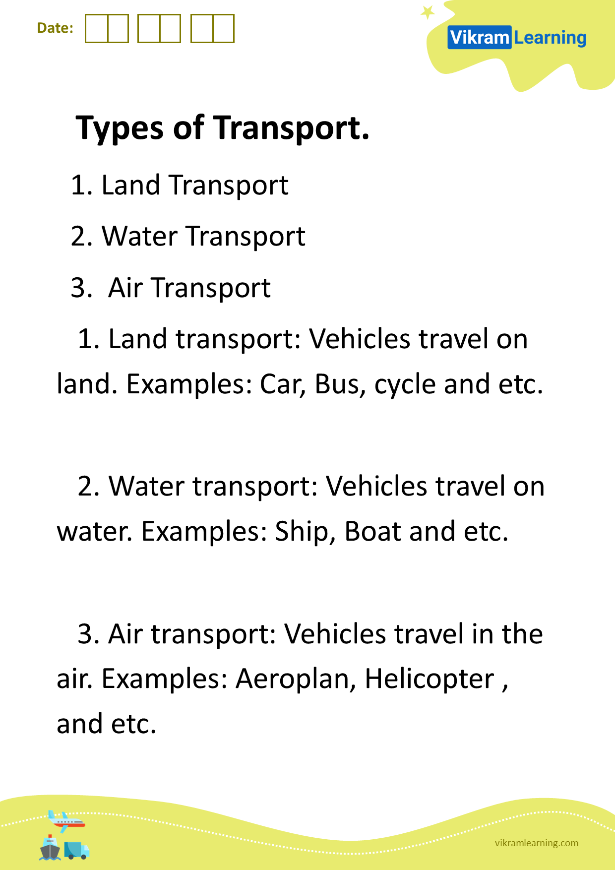 Download types of transport worksheets