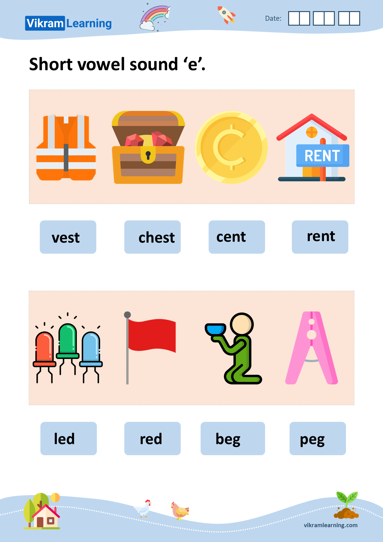 Download phonics short and long vowel sounds 'e' worksheets